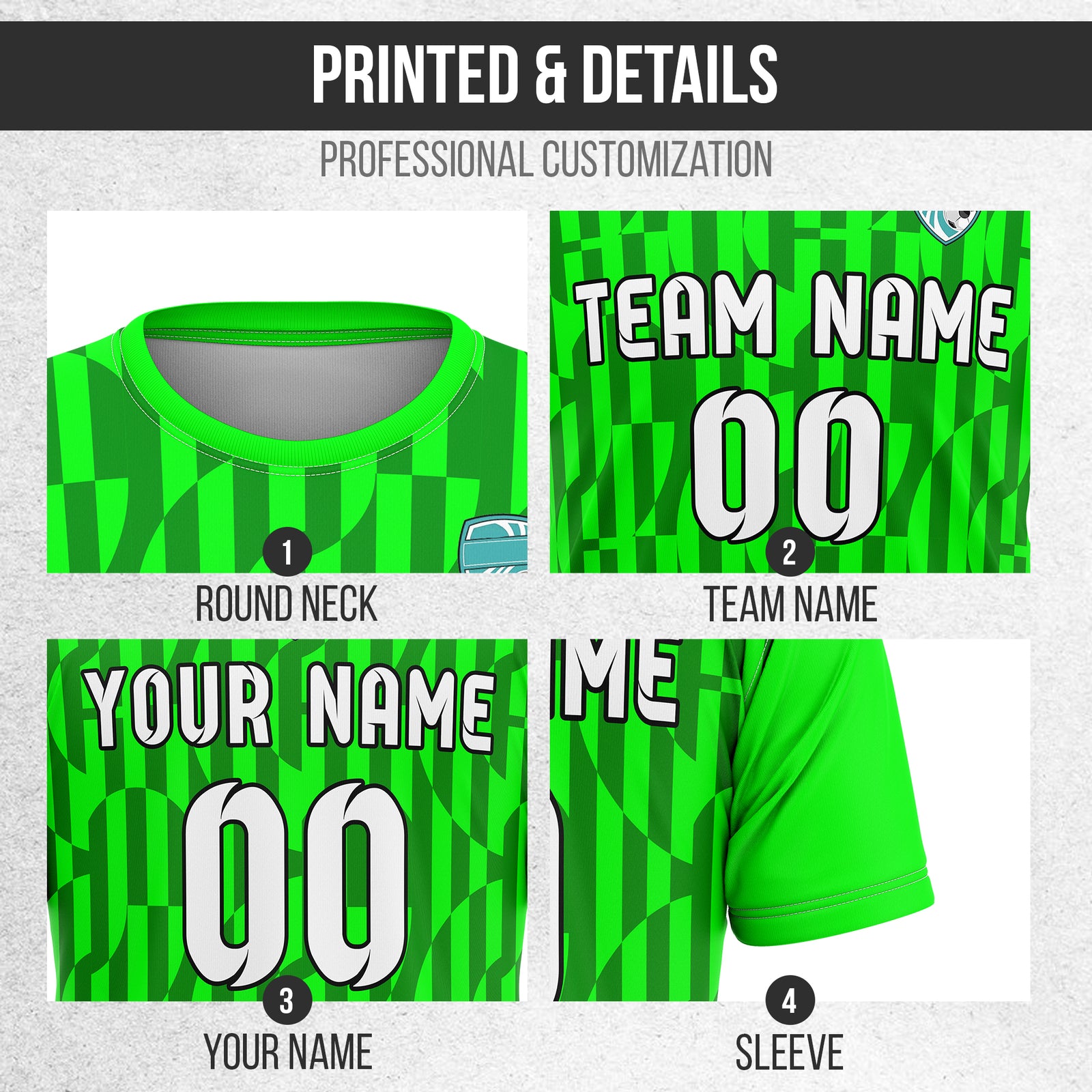Custom Pulse Grid R-Full Pattern Soccer Neon Green Sport Tops Jersey