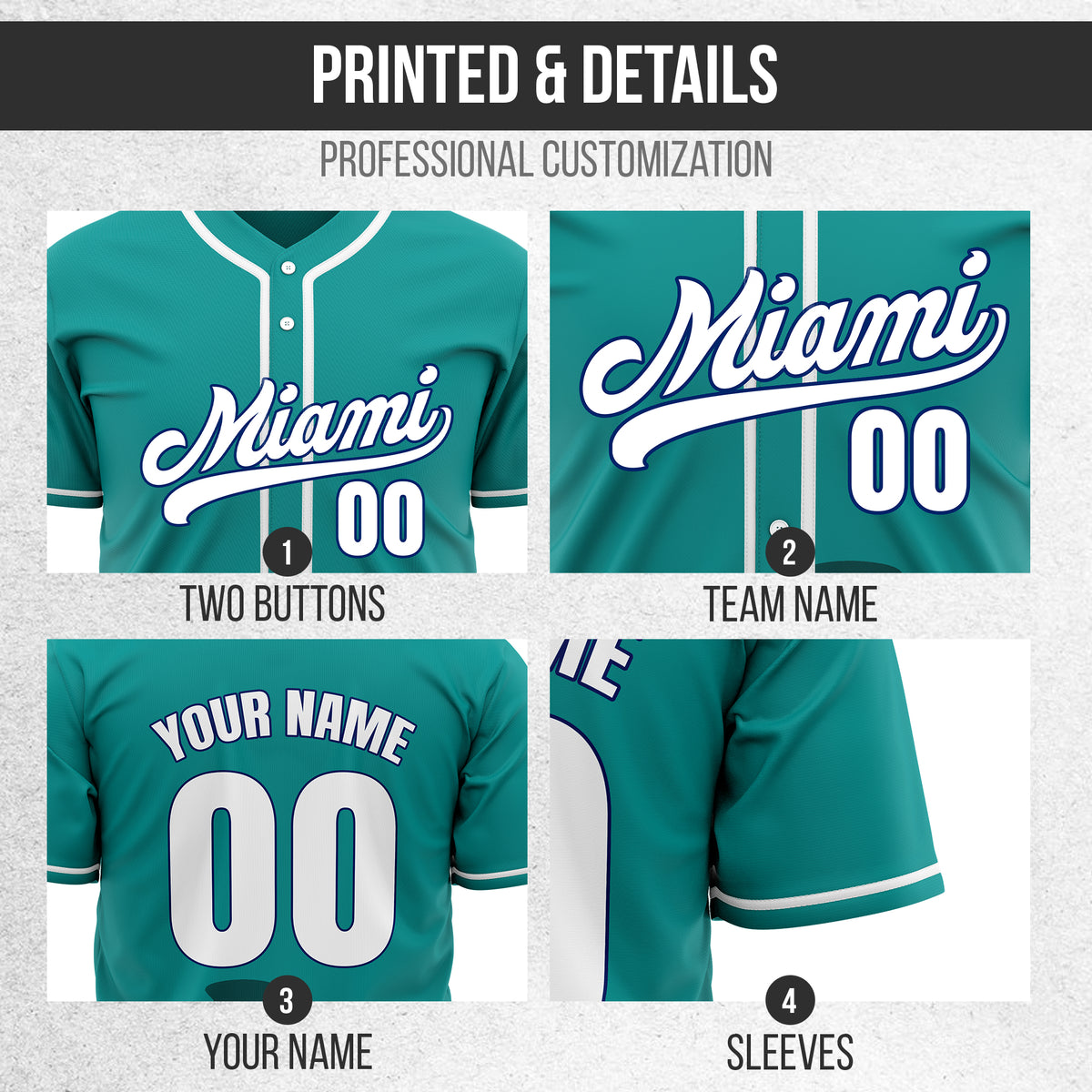Custom City Tide Teal Baseball Sports Jersey Personalized Uniform with Name & Number