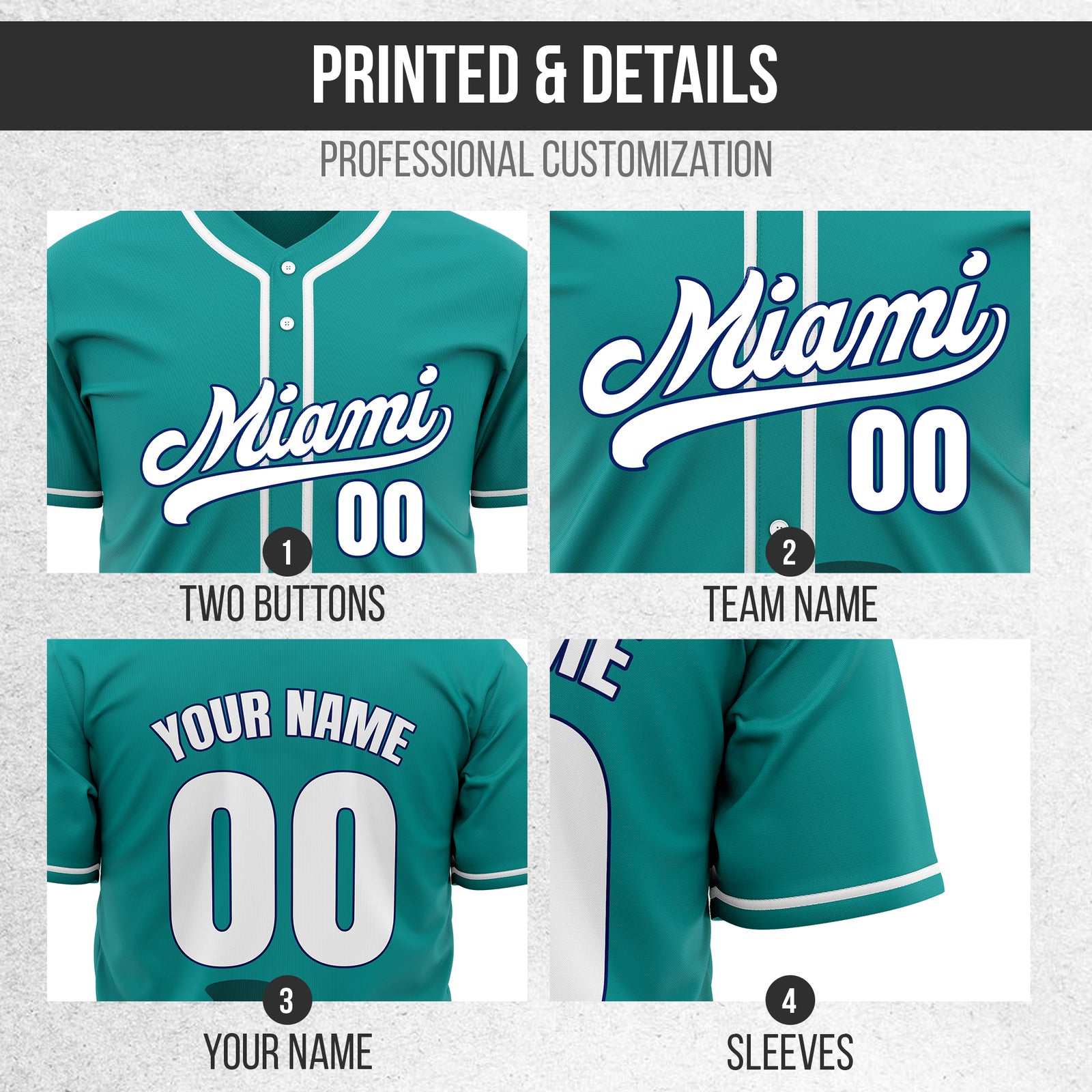 Custom City Tide Teal Baseball Sports Jersey Personalized Uniform with Name & Number