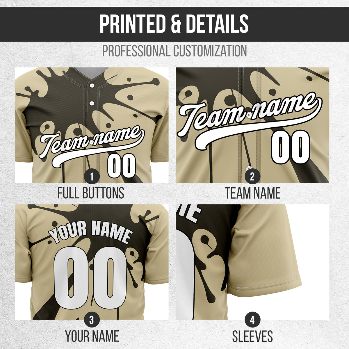 Custom Paint Burst Khaki Sports Jersey Personalized Uniform with Name & Number