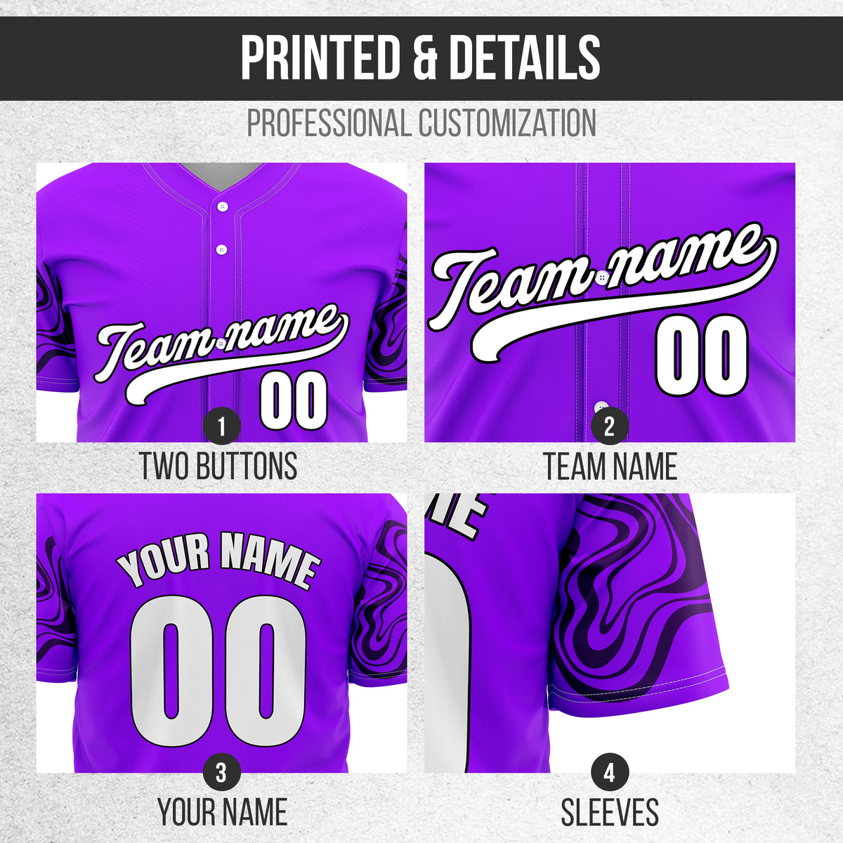 Custom Wave Purple Baseball Sports Jerseys Personalized Uniform with Name & Numbers