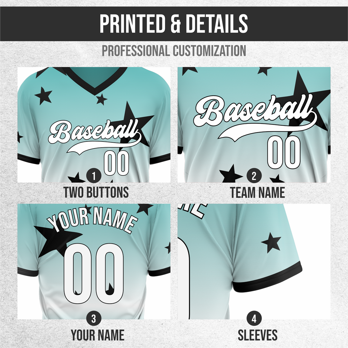 Custom Starfall Gradient Baseball Teal Sports Jersey Personalized Uniform with Name & Number