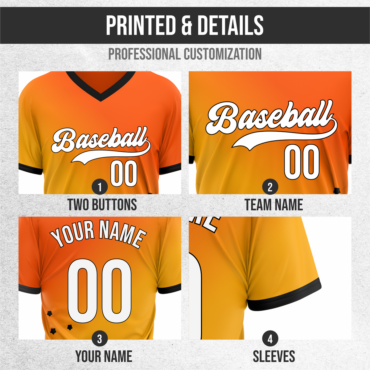 Custom Twilight Stars Baseball Orange Sports Jersey Personalized Uniform with Name & Number