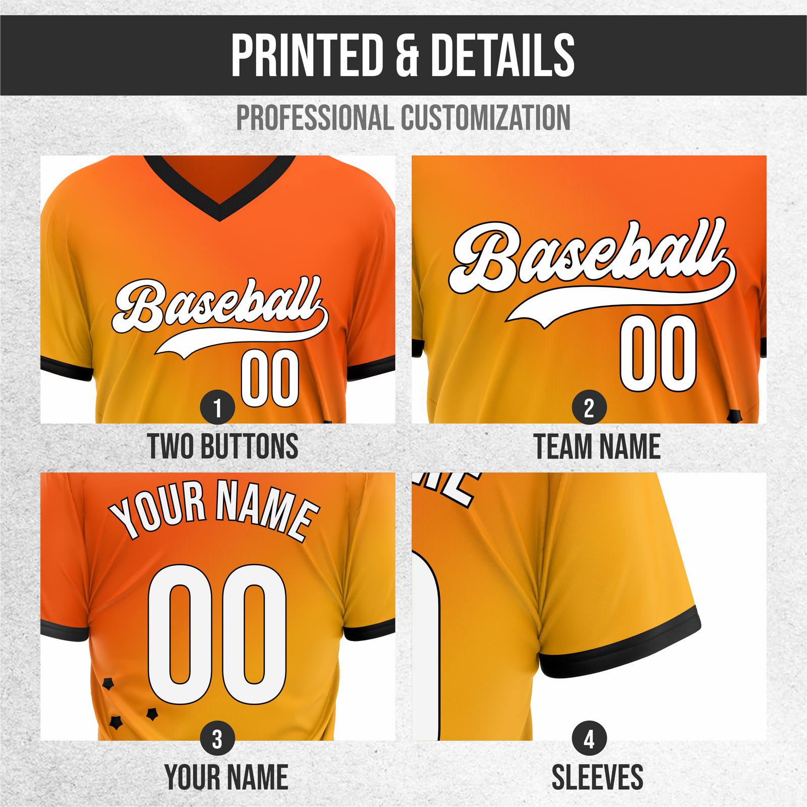 Custom Twilight Stars Baseball Orange Sports Jersey Personalized Uniform with Name & Number