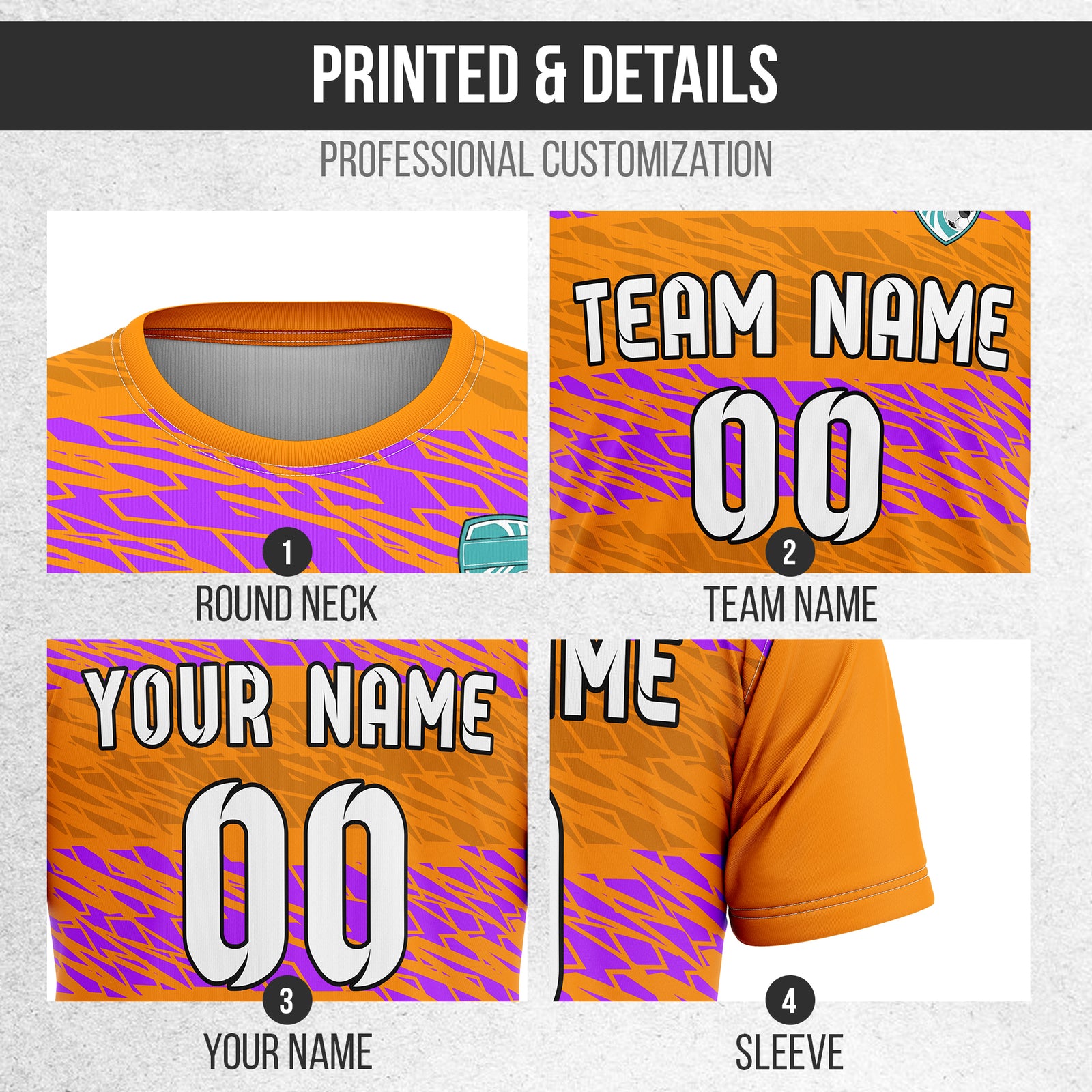 Custom Flare Strike R-Full Pattern Soccer Orange Sport Tops Jersey