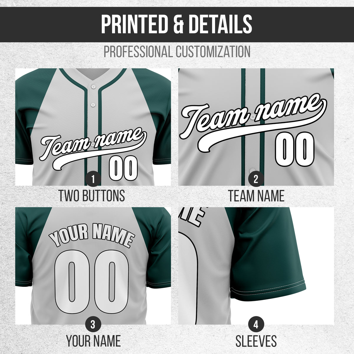 Custom Baseline Baseball Grey Sports Jersey Personalized Uniform with Name & Number