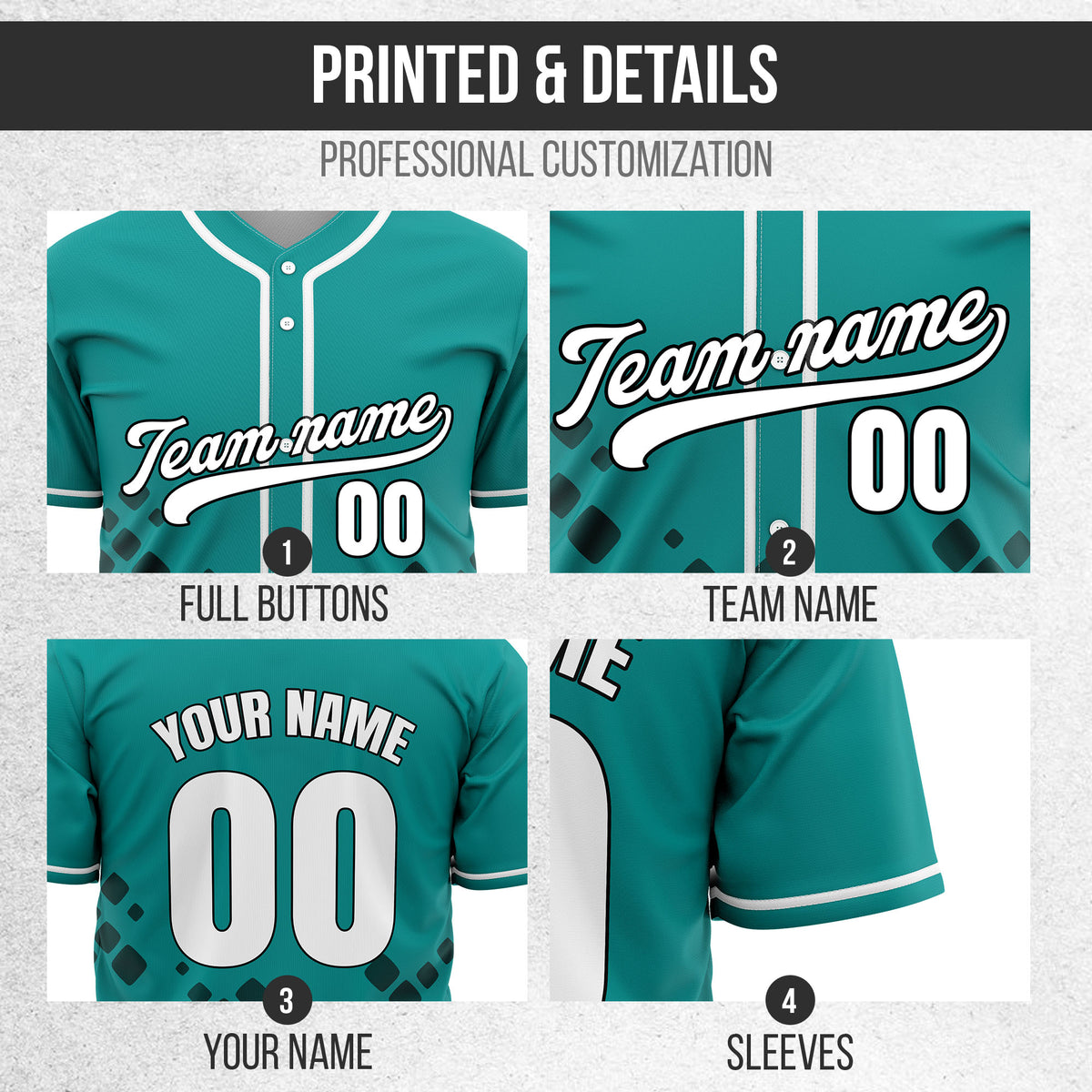 Custom Shadow Sparks Teal Baseball Sports Jersey Personalized Uniform with Name & Number