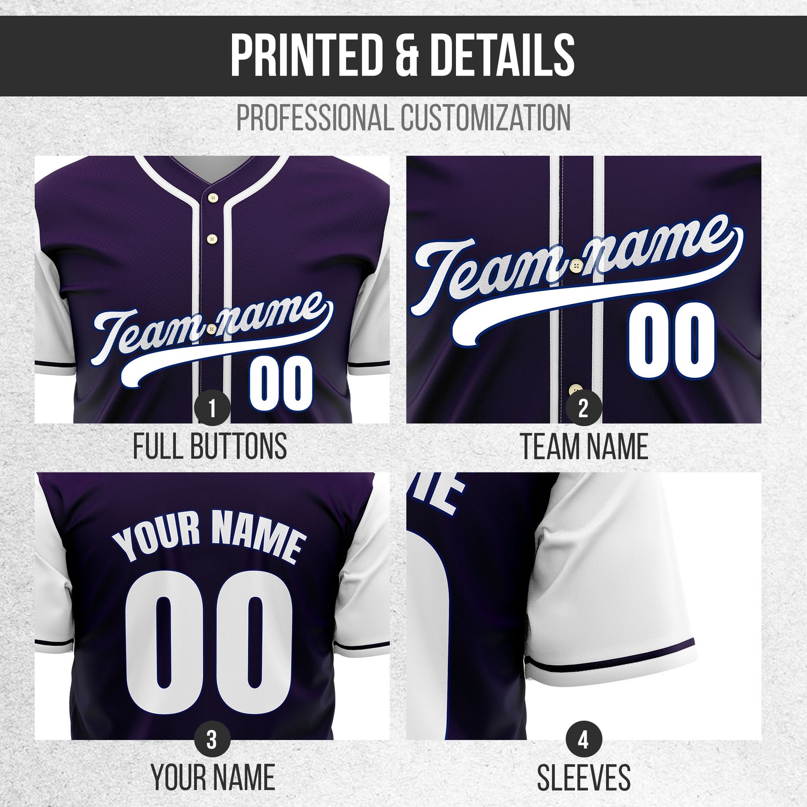 Custom Crimson Purple Raglan Style Baseball Sports Jersey Personalized Uniform with Name & Number