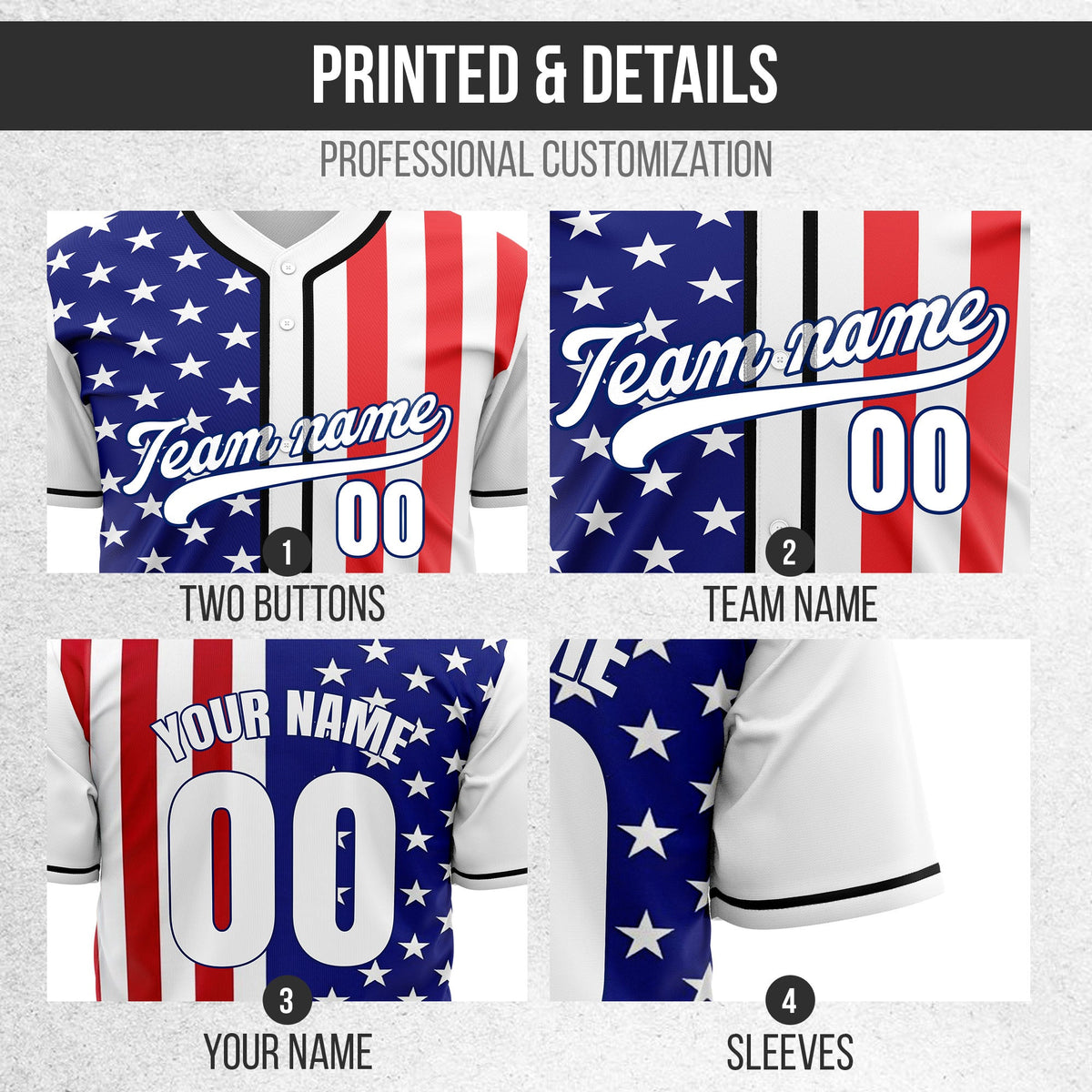Custom Liberty Stars Baseball Sports Jersey Personalized Uniform with Name & Number
