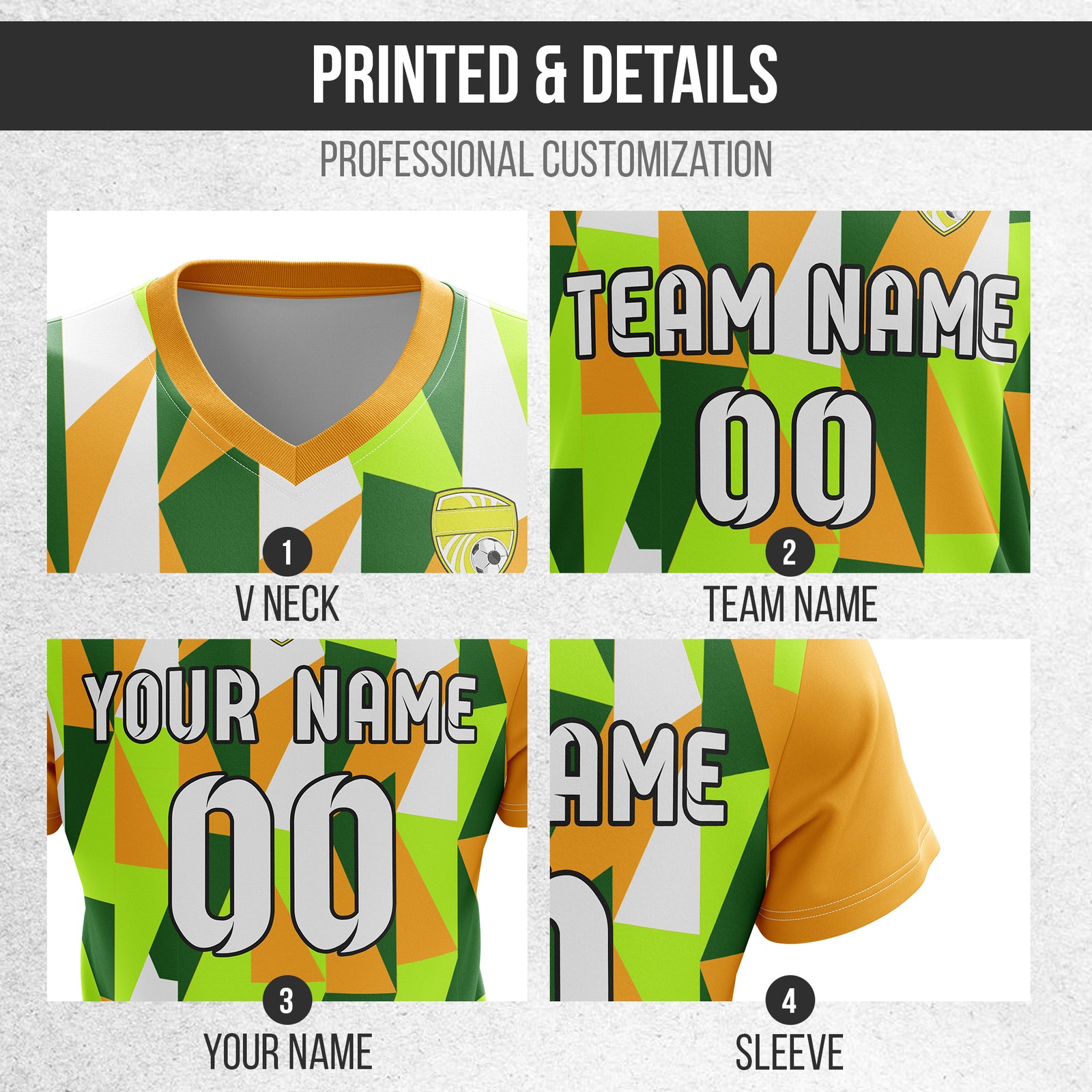 Custom Crystal V-Full Pattern Orange Soccer sport Tops Jersey