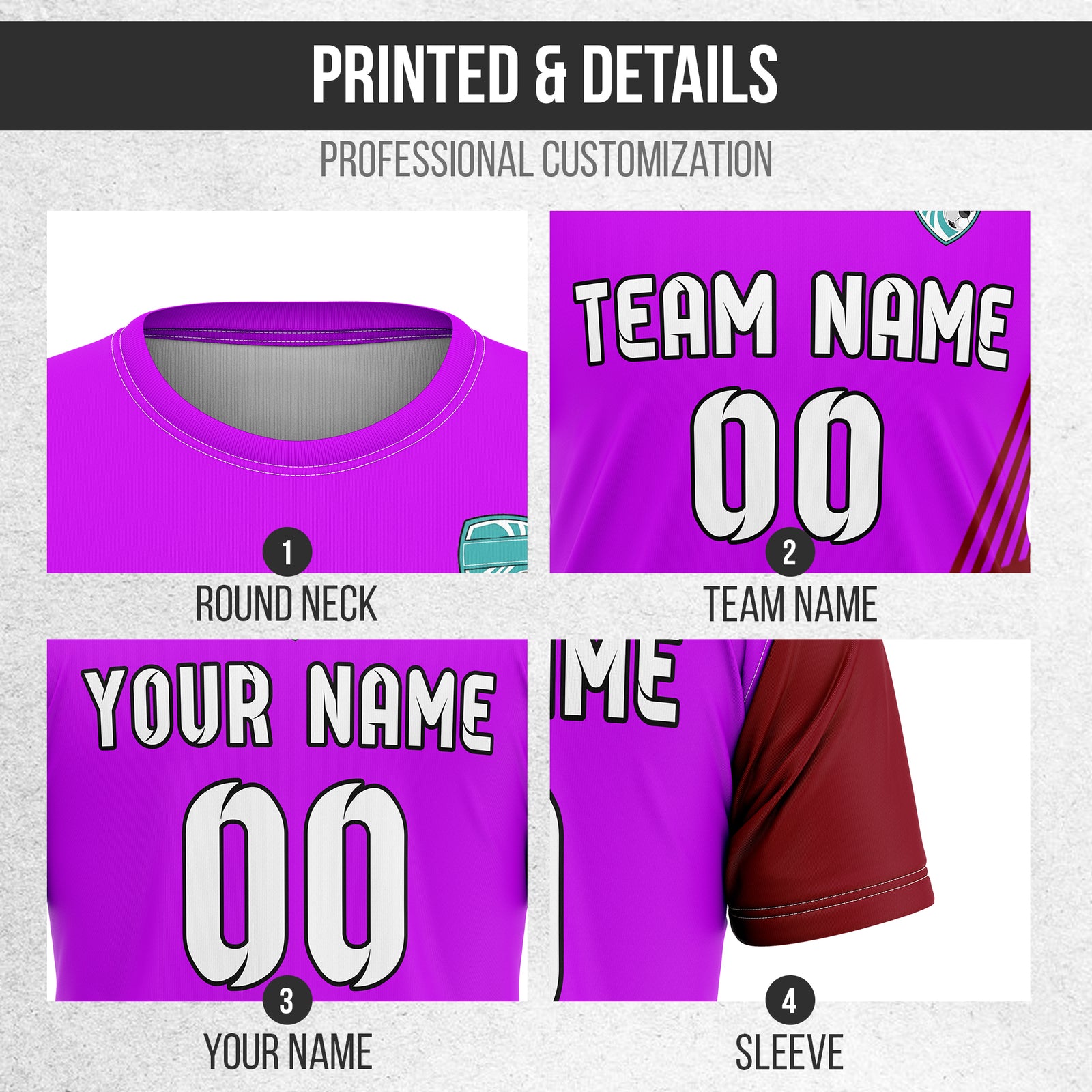 Custom Rapid Line R Side Pattern Purple Soccer sport Tops Jersey