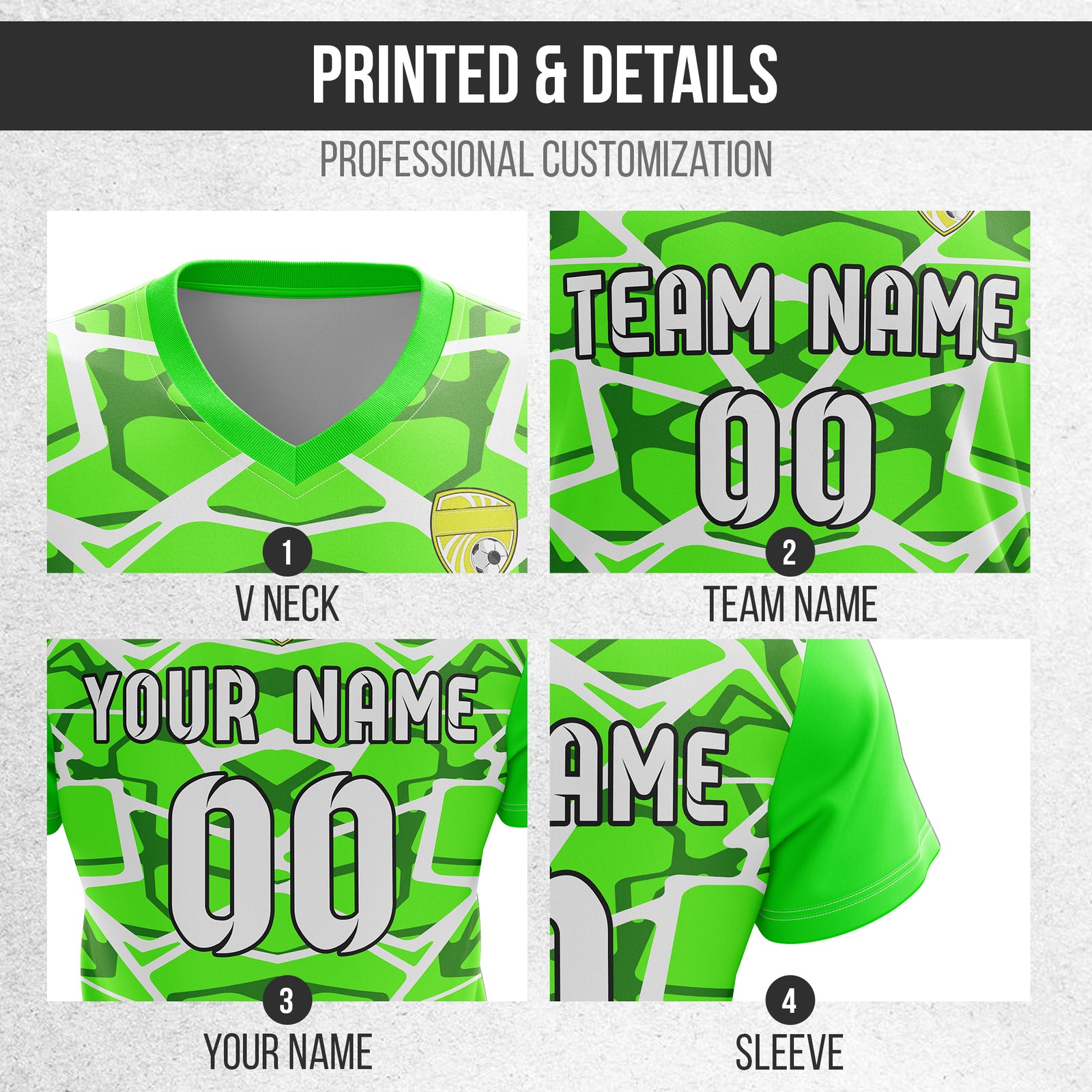 Custom Wild Pulse V-Full Pattern Neon Green Soccer sport Tops Jersey