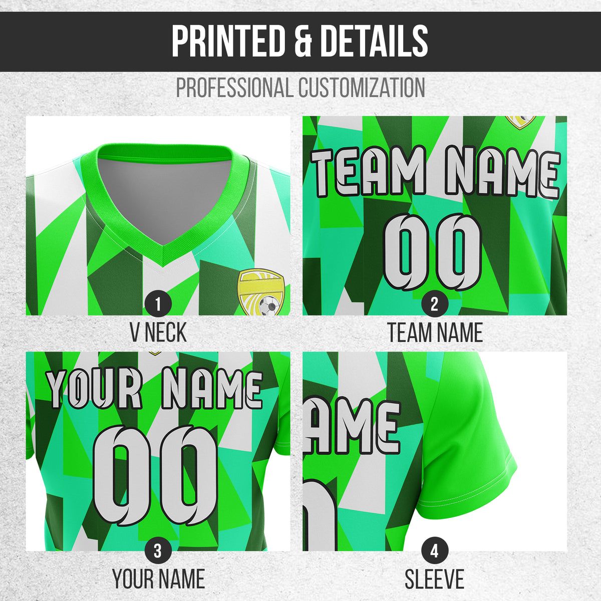 Custom Crystal V-Full Pattern Neon Green Soccer sport Tops Jersey