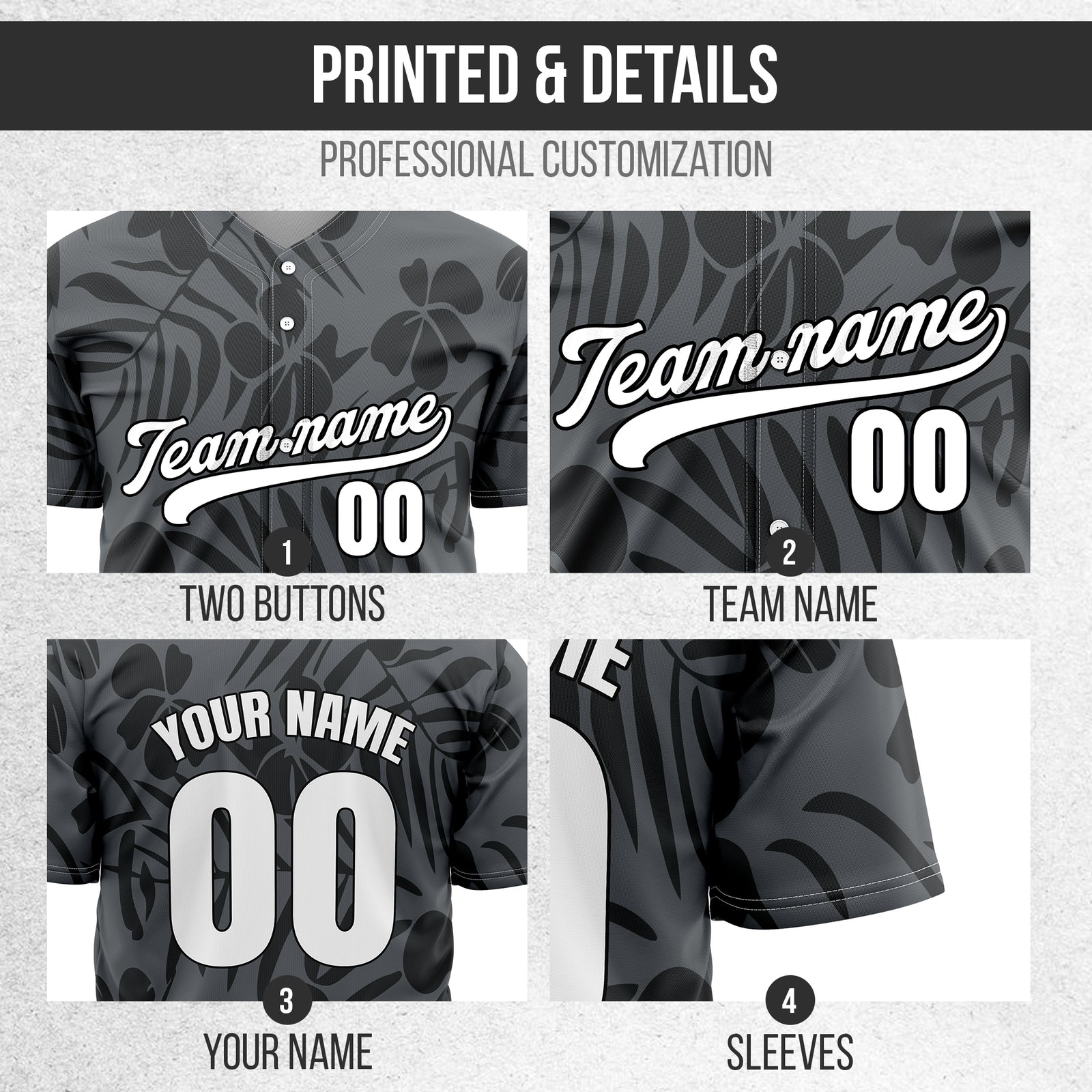 Custom Hawaiian Dark Grey Baseball Sports Jersey Personalized Uniform with Name & Number