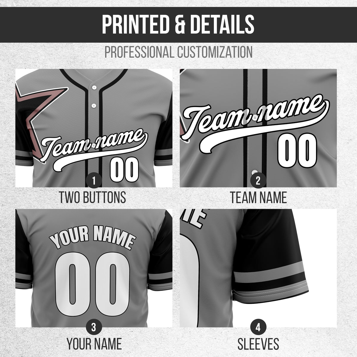 Custom Star Classic Baseball Grey Sports Jersey Personalized Uniform with Name & Number