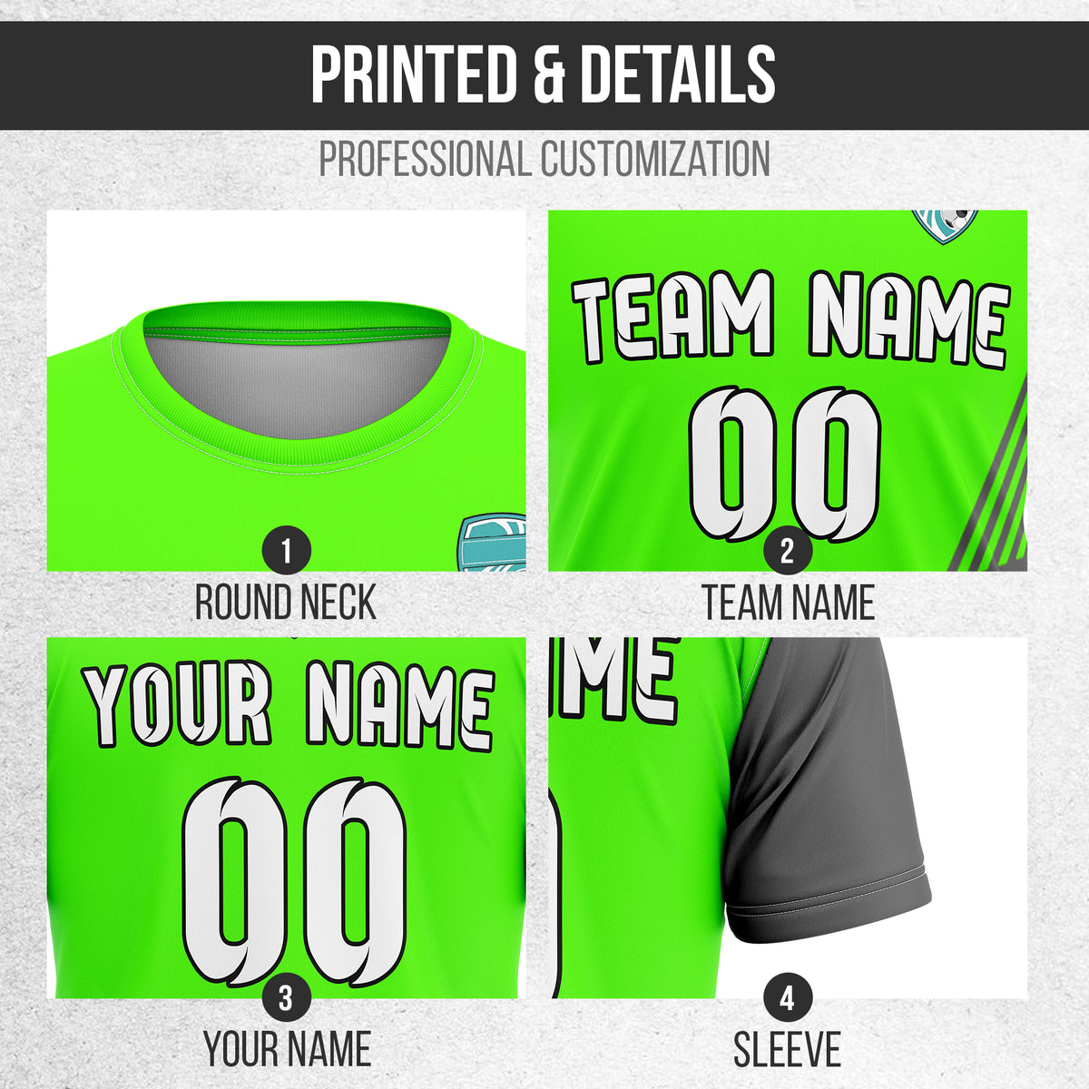 Custom Rapid Line R Side Pattern Soccer Neon Green sport Tops Jersey