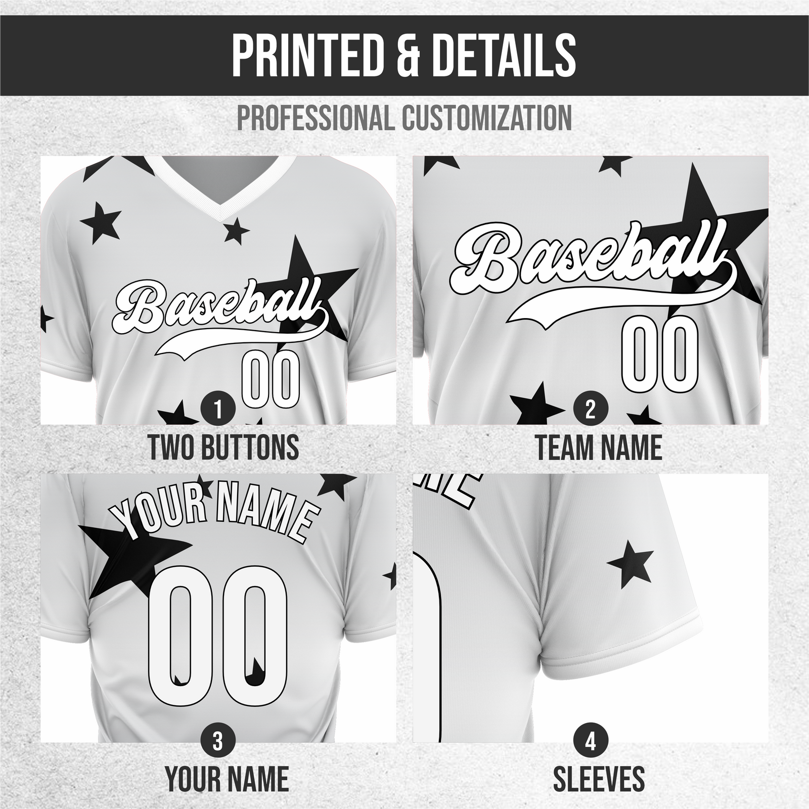 Custom Starfall Gradient Baseball Grey Sports Jersey Personalized Uniform with Name & Number