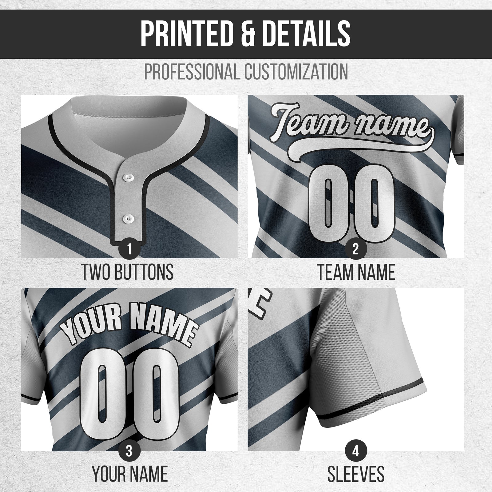 Custom Bold Flow Grey Baseball Sports Jersey Personalized Uniform with Name & Number