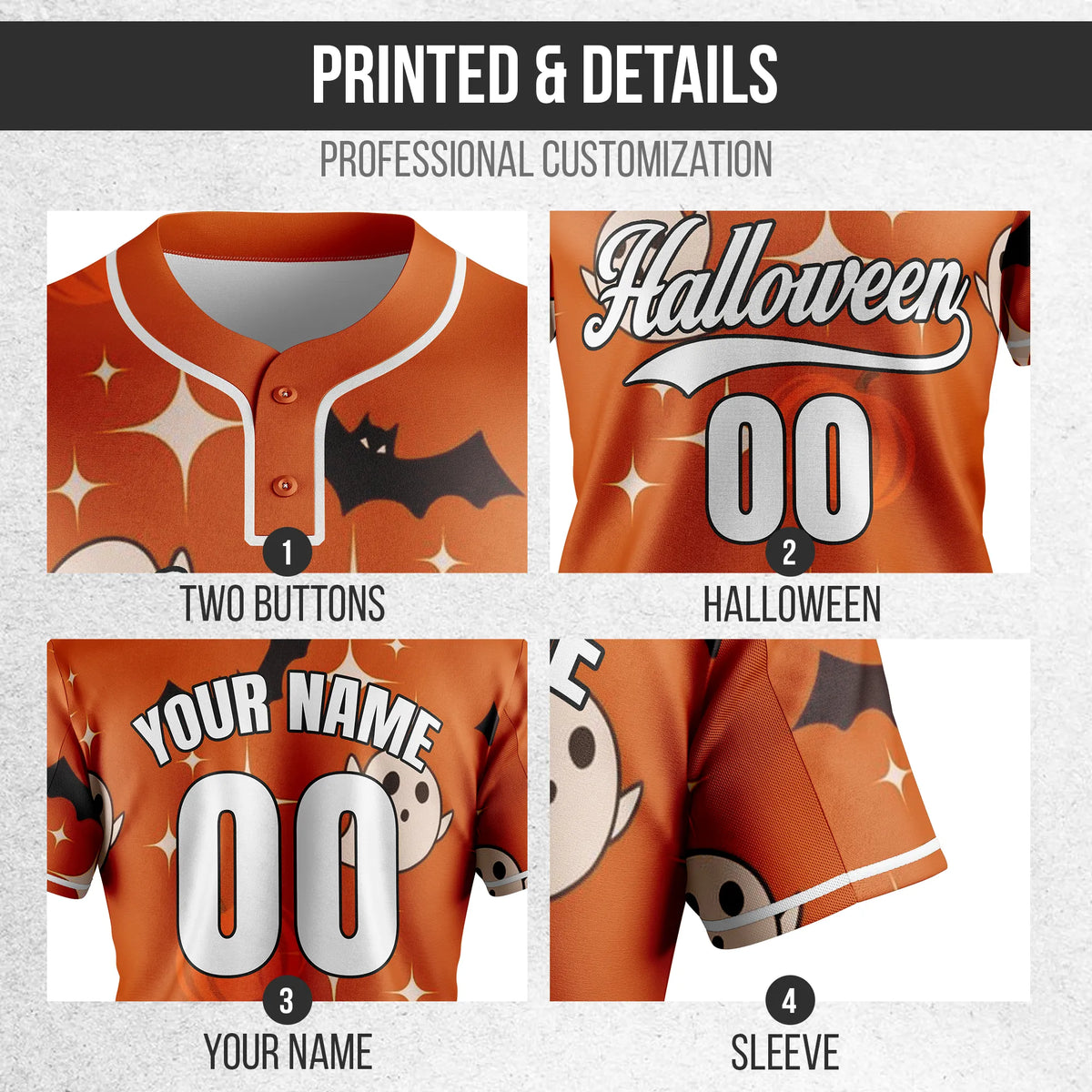 Custom Spooky Night Baseball Sports Jersey Personalized Uniform with Name & Number
