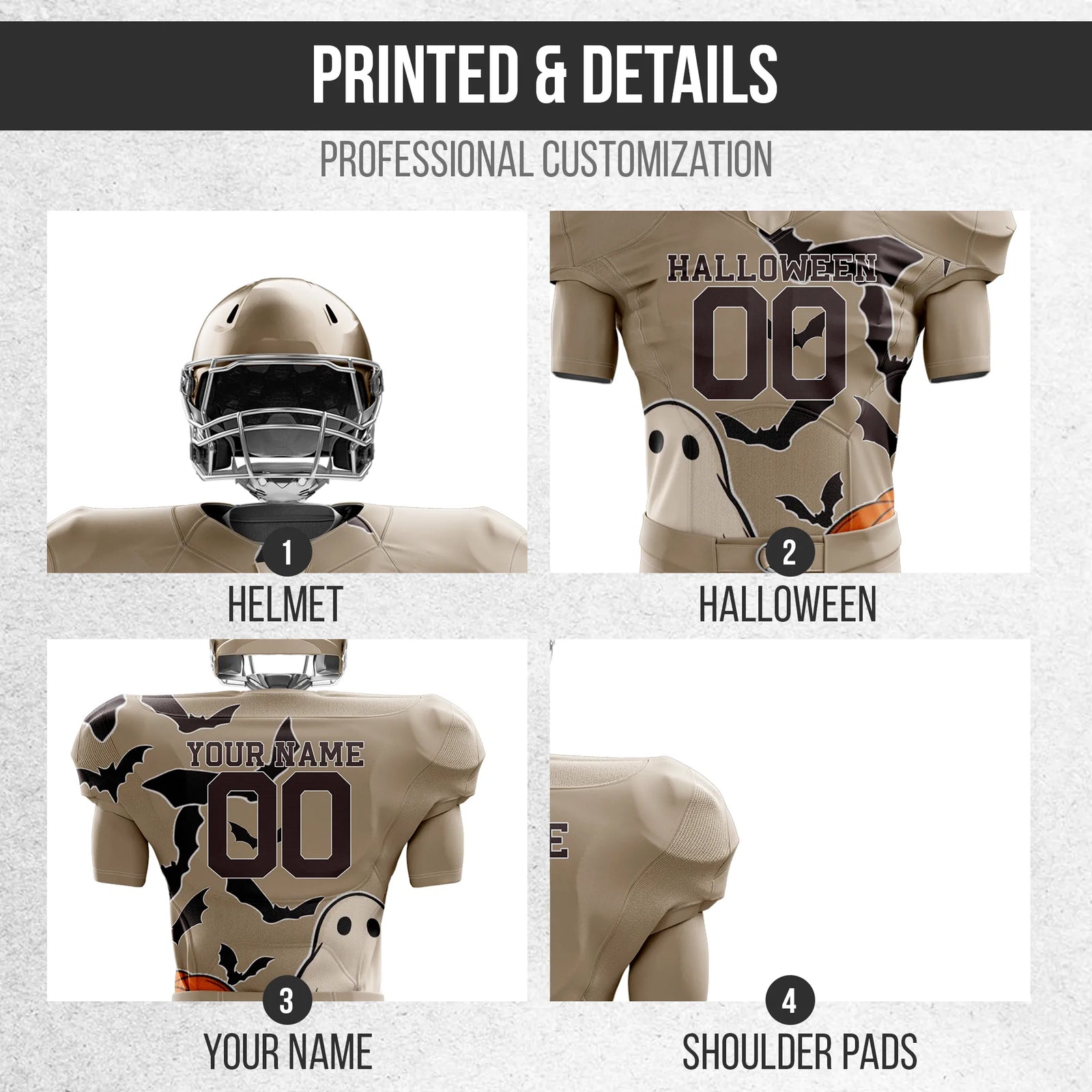 Custom Boo Bat Spooky Halloween American Football Jersey Personalized Uniform with Name & Number