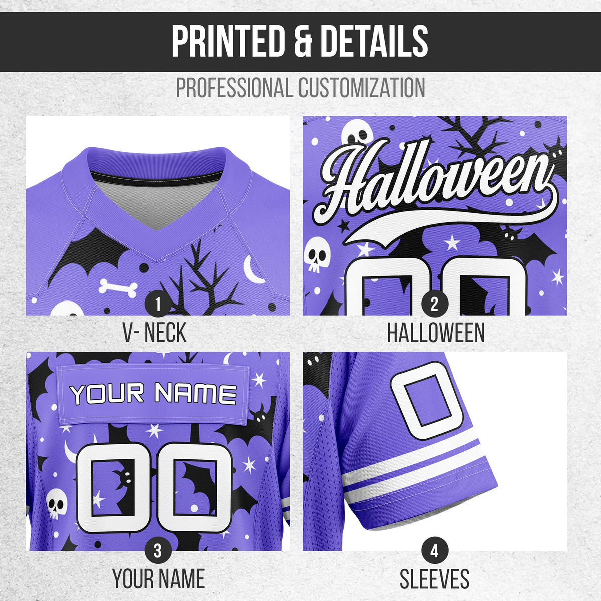 Custom Halloween Flag Football Jersey D2 Personalized Uniform with Name & Number