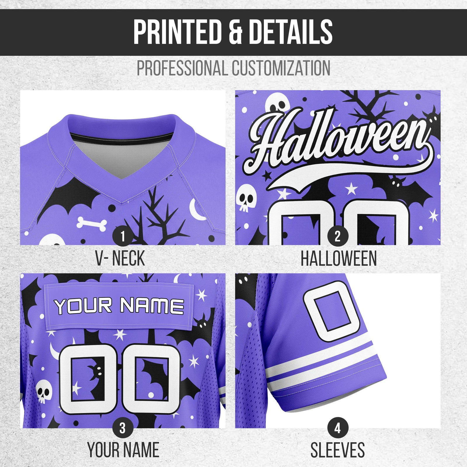 Custom Halloween Flag Football Jersey D2 Personalized Uniform with Name & Number