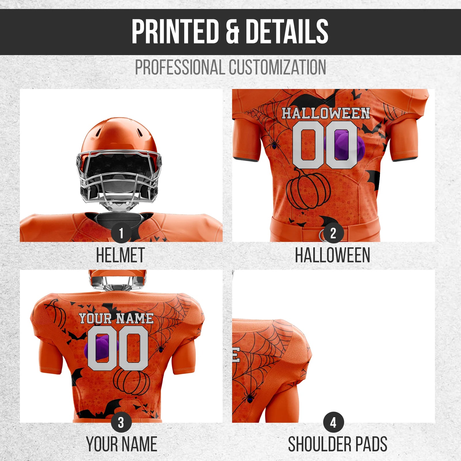 Custom Autumn Haunt American Football Jersey Personalized Uniform with Name & Number