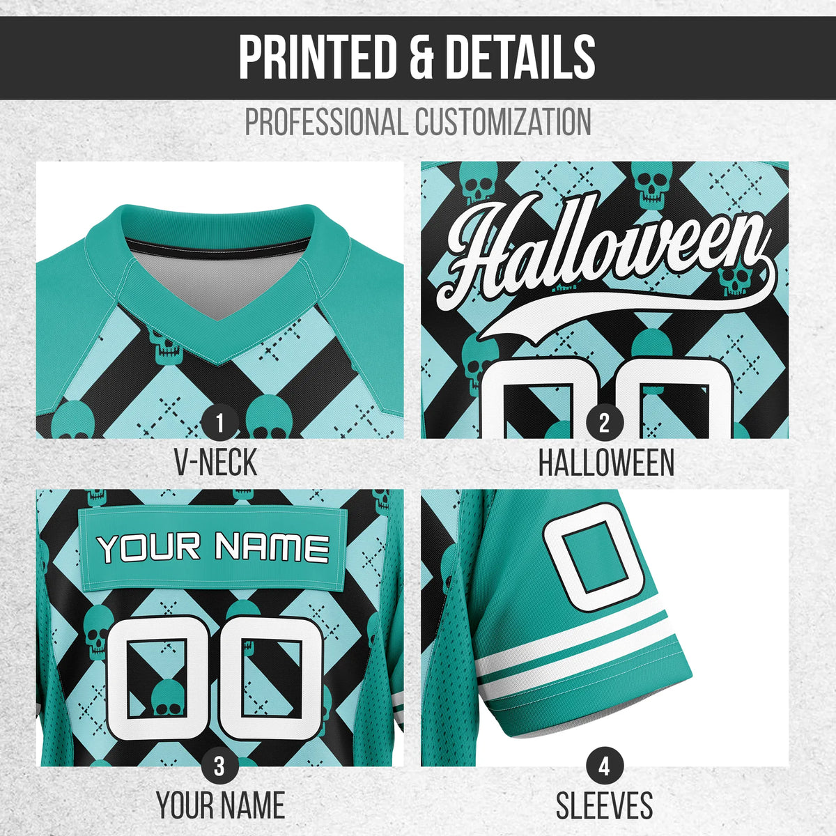 Custom Halloween Flag Football Jersey D4 Personalized Uniform with Name & Number