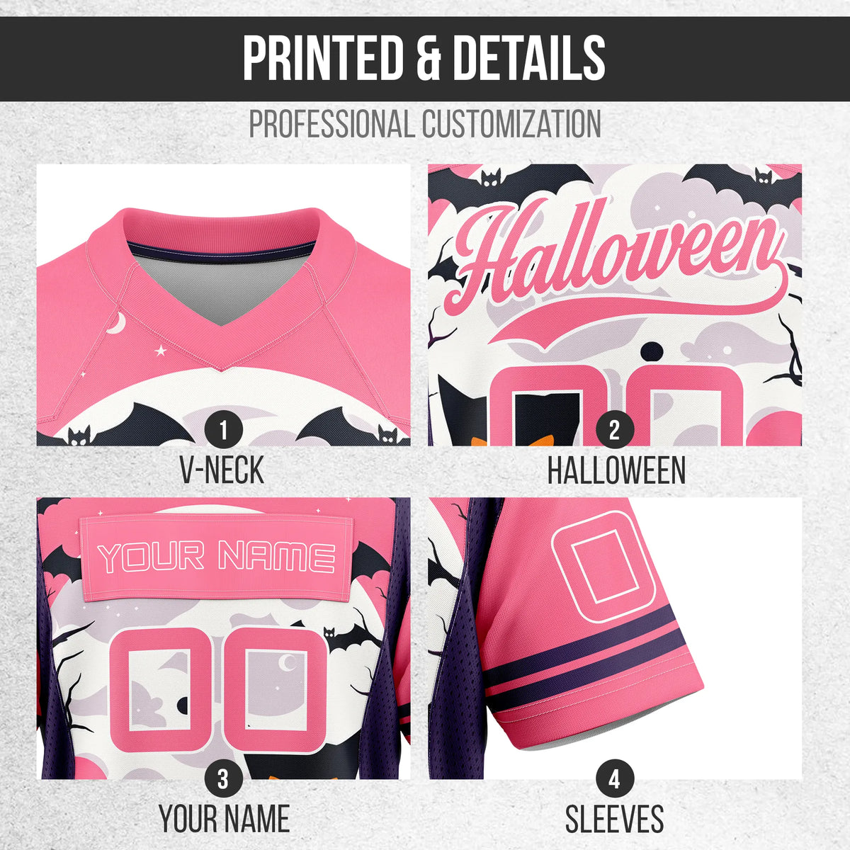 Custom Halloween Flag Football Jersey D8 Personalized Uniform with Name & Number