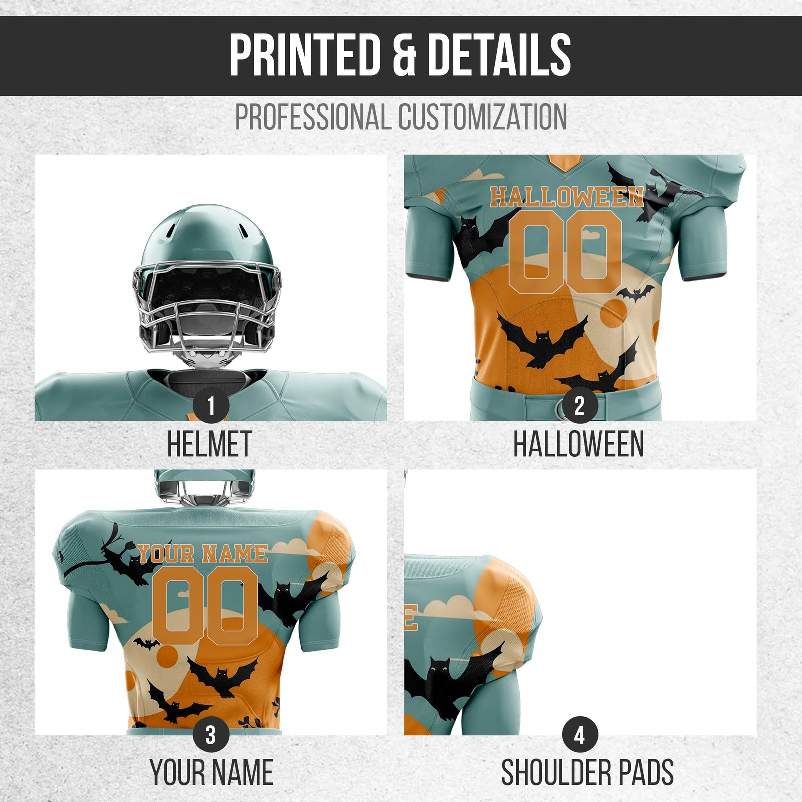 Custom Spooky Skies Halloween American Football Jersey Personalized Uniform with Name & Number