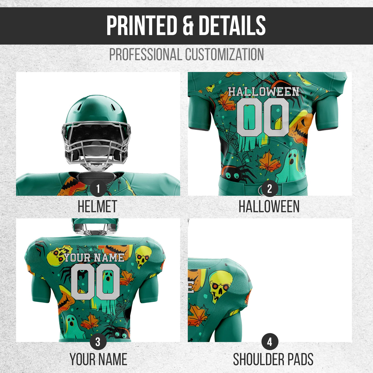 Custom Creepy Halloween American Football Jersey Personalized Uniform with Name & Number