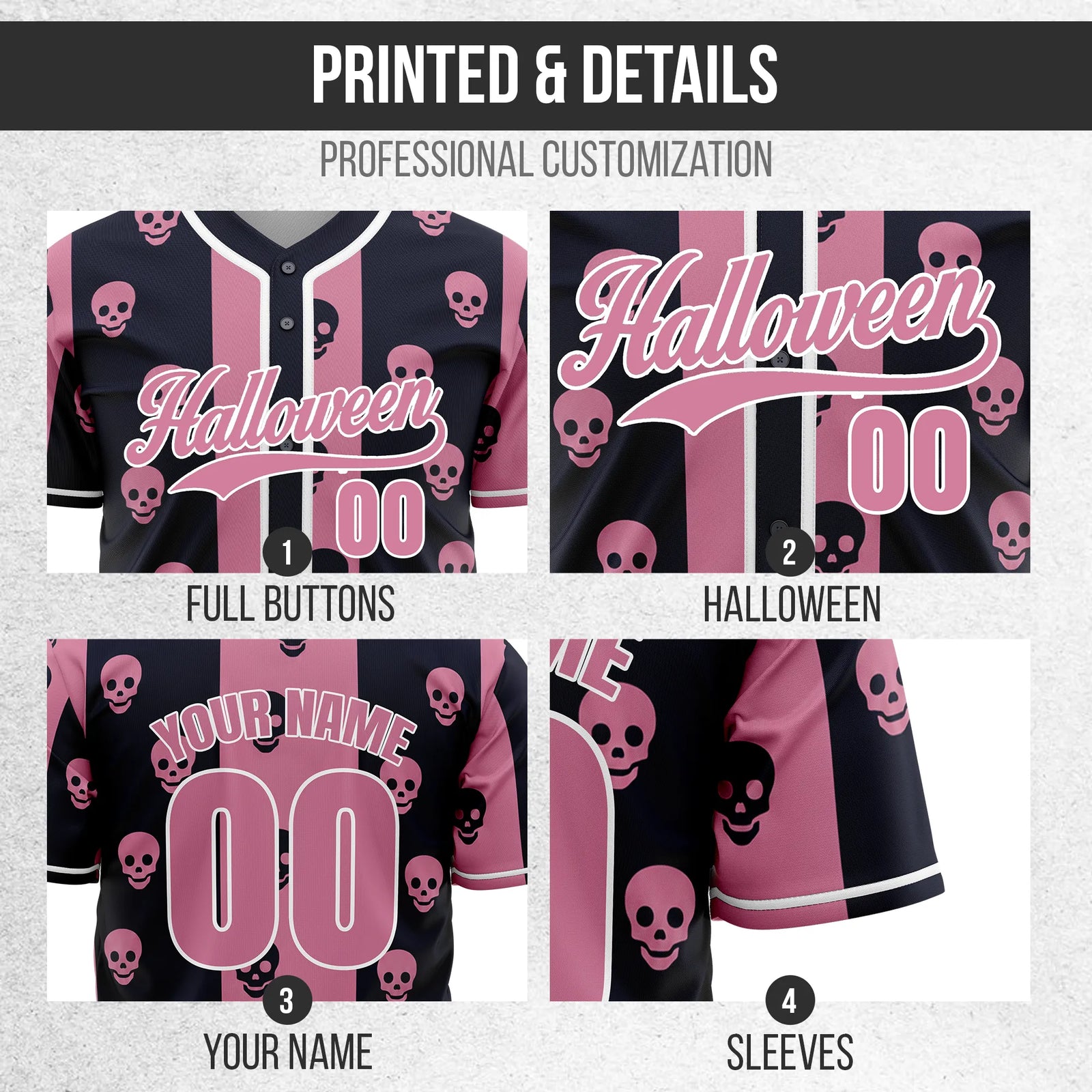 Custom Skullstripe Baseball Sports Jersey Personalized Uniform with Name & Number