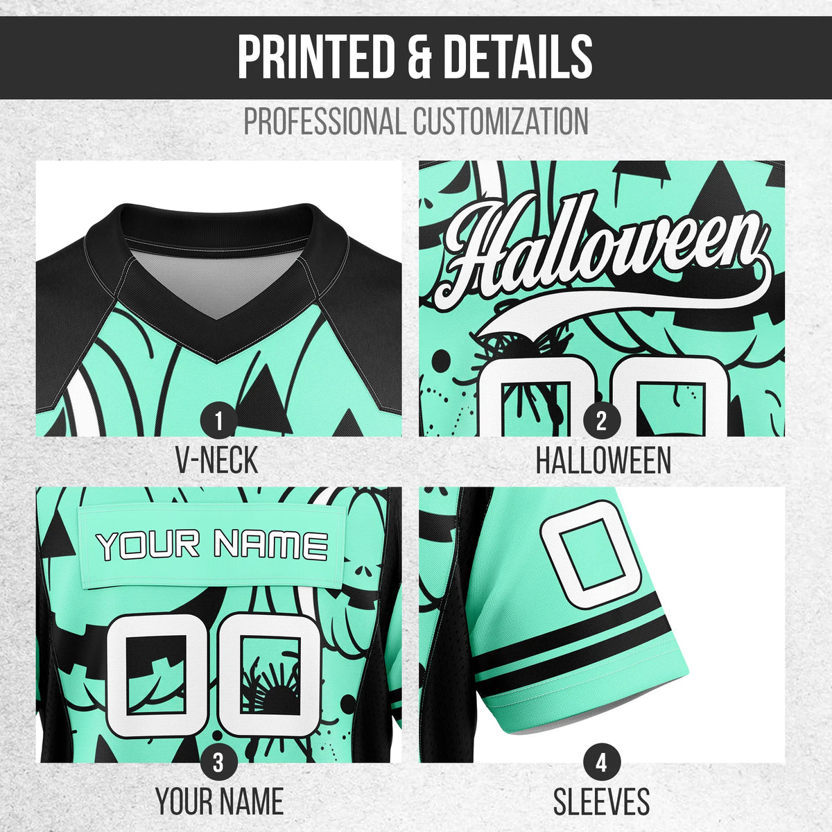 Custom Halloween Flag Football Jersey D3 Personalized Uniform with Name & Number