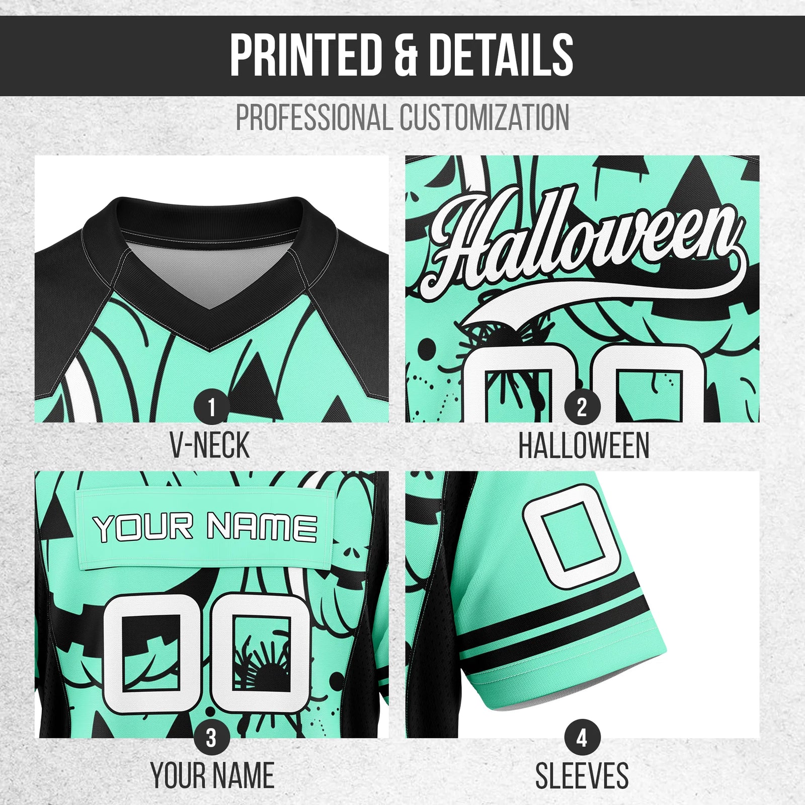 Custom Halloween Flag Football Jersey D3 Personalized Uniform with Name & Number