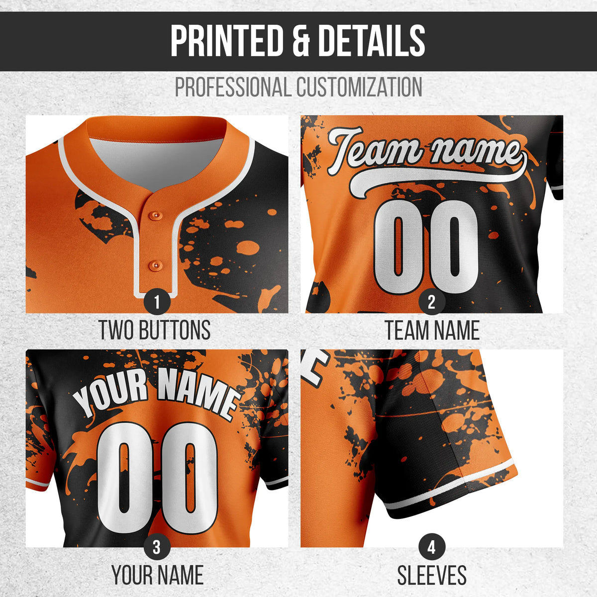 Custom Orange Reaper Baseball Sports Jersey Personalized Uniform with Name & Number