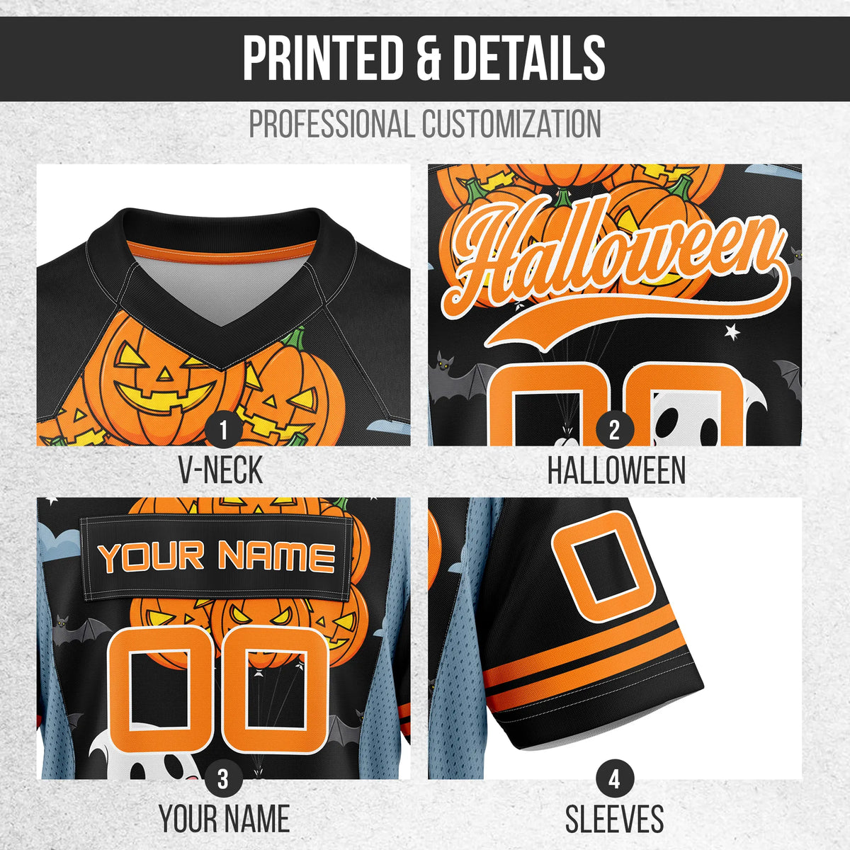 Custom Halloween Flag Football Jersey D6 Personalized Uniform with Name & Number