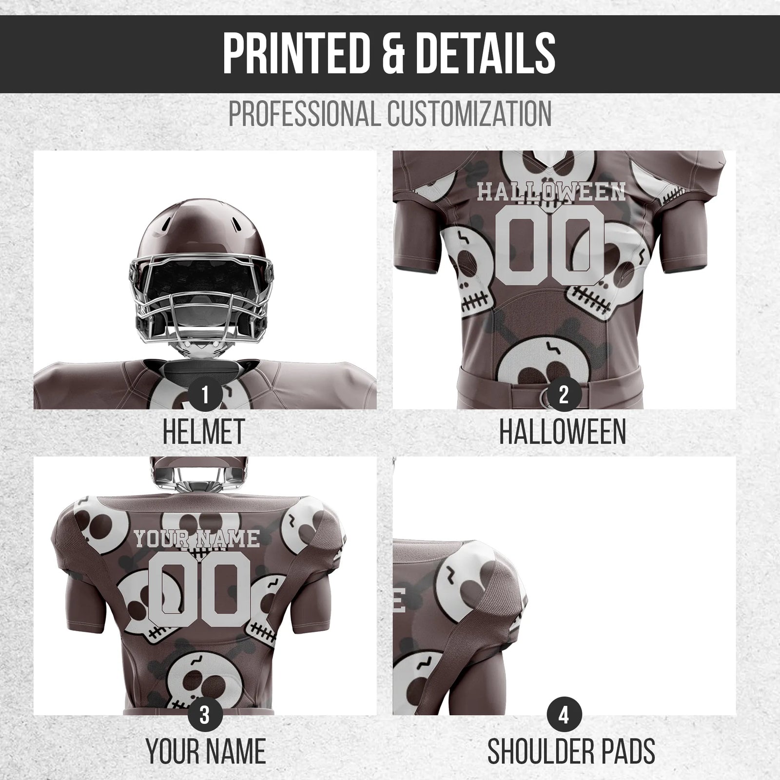 Custom Bonebound Halloween American Football Jersey Personalized Uniform with Name & Number
