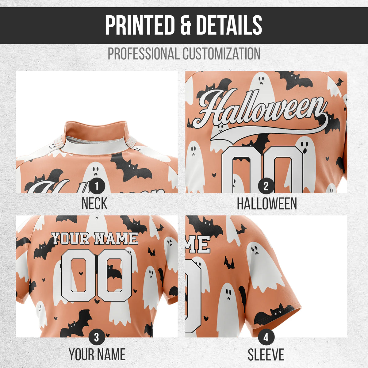 Custom Halloween Rugby Jersey D2 Personalized Uniform with Name & Number