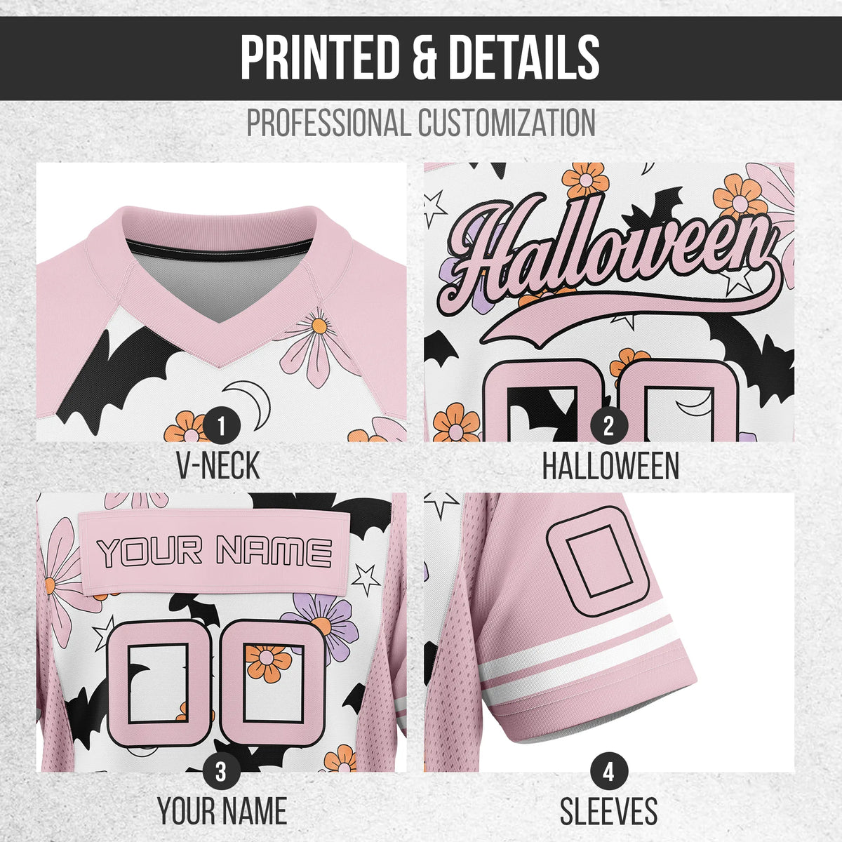 Custom Halloween Flag Football Jersey D5 Personalized Uniform with Name & Number