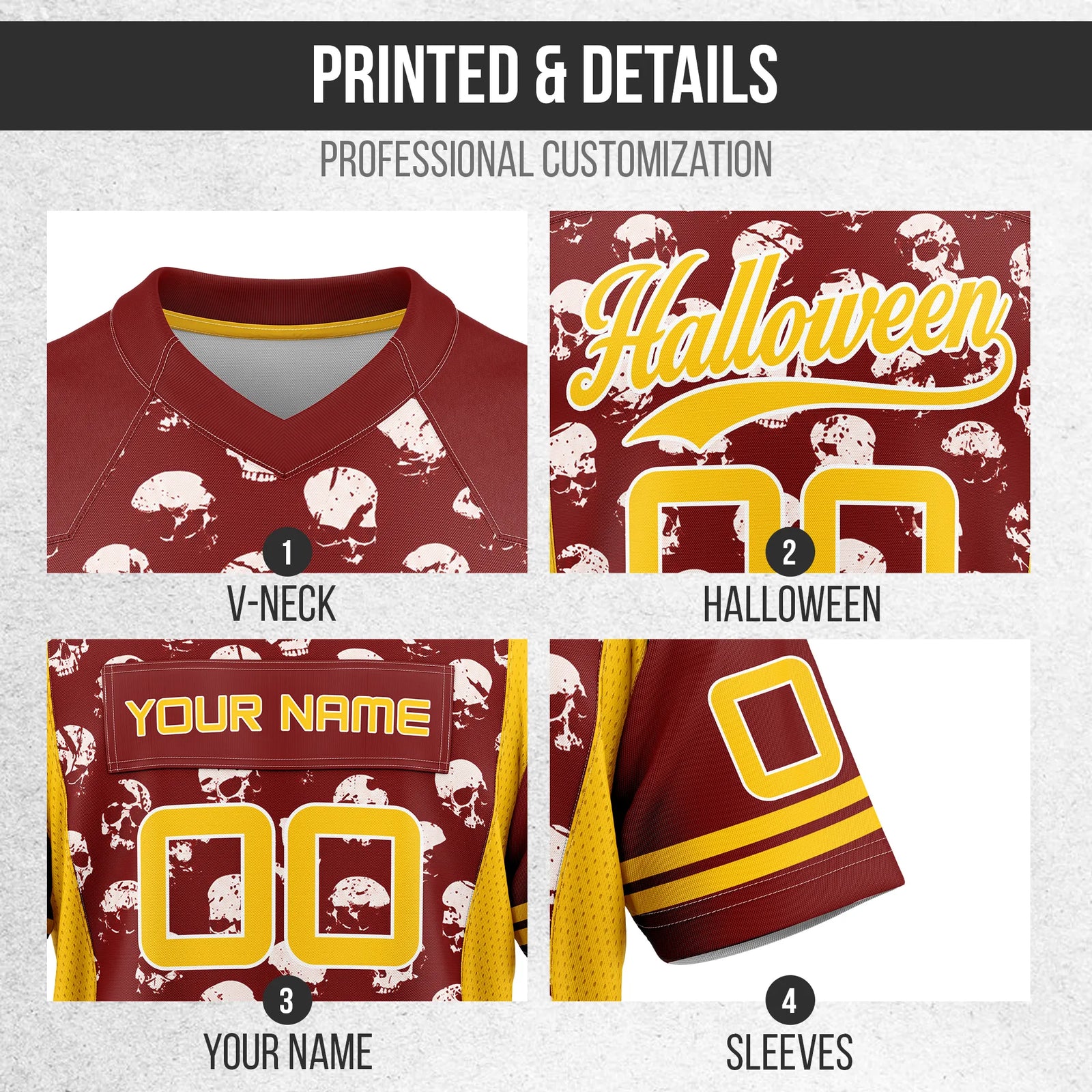 Custom Halloween Flag Football Jersey D9 Personalized Uniform with Name & Number