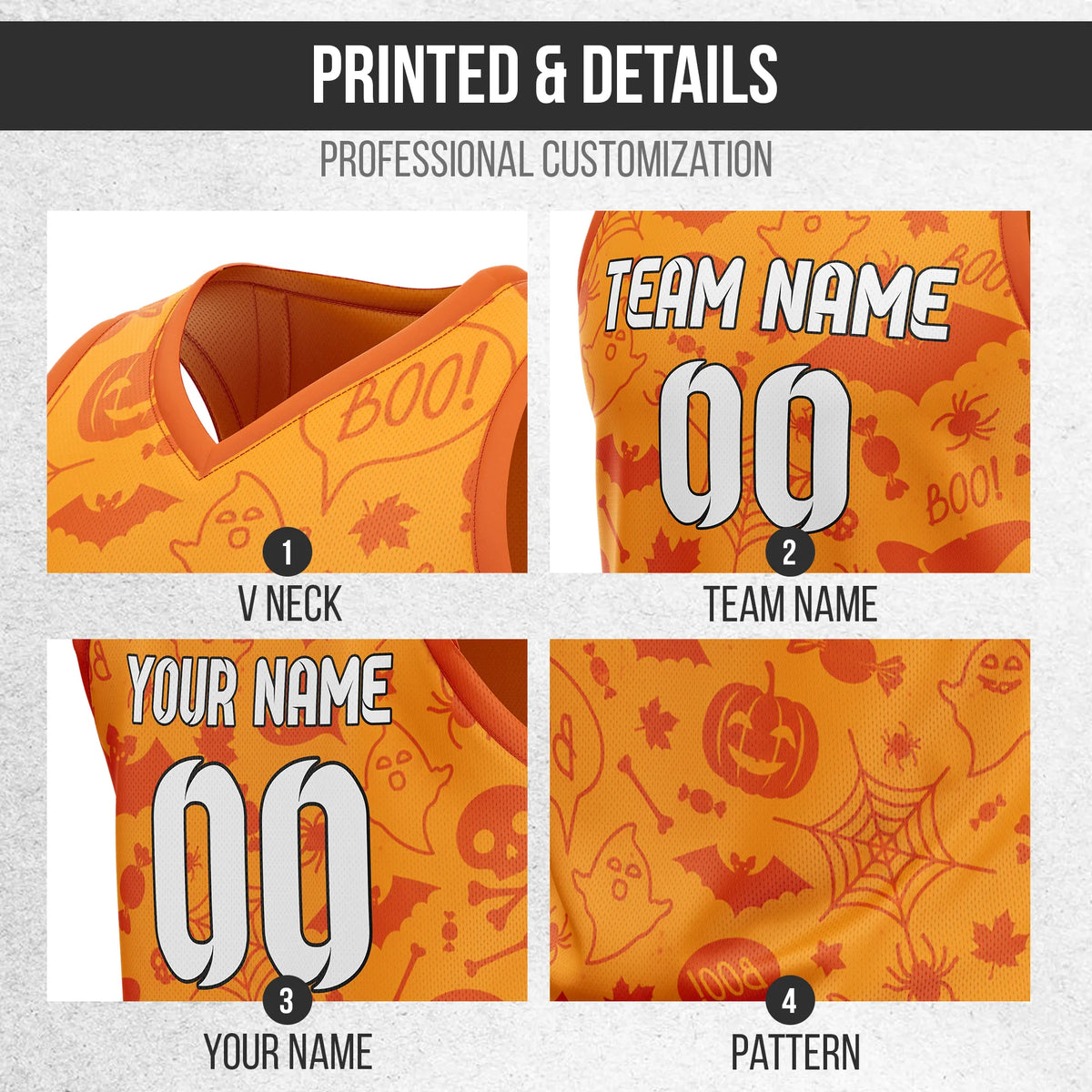 Custom Basketball BooFest Sports Jersey Personalized Uniform with Name & Number