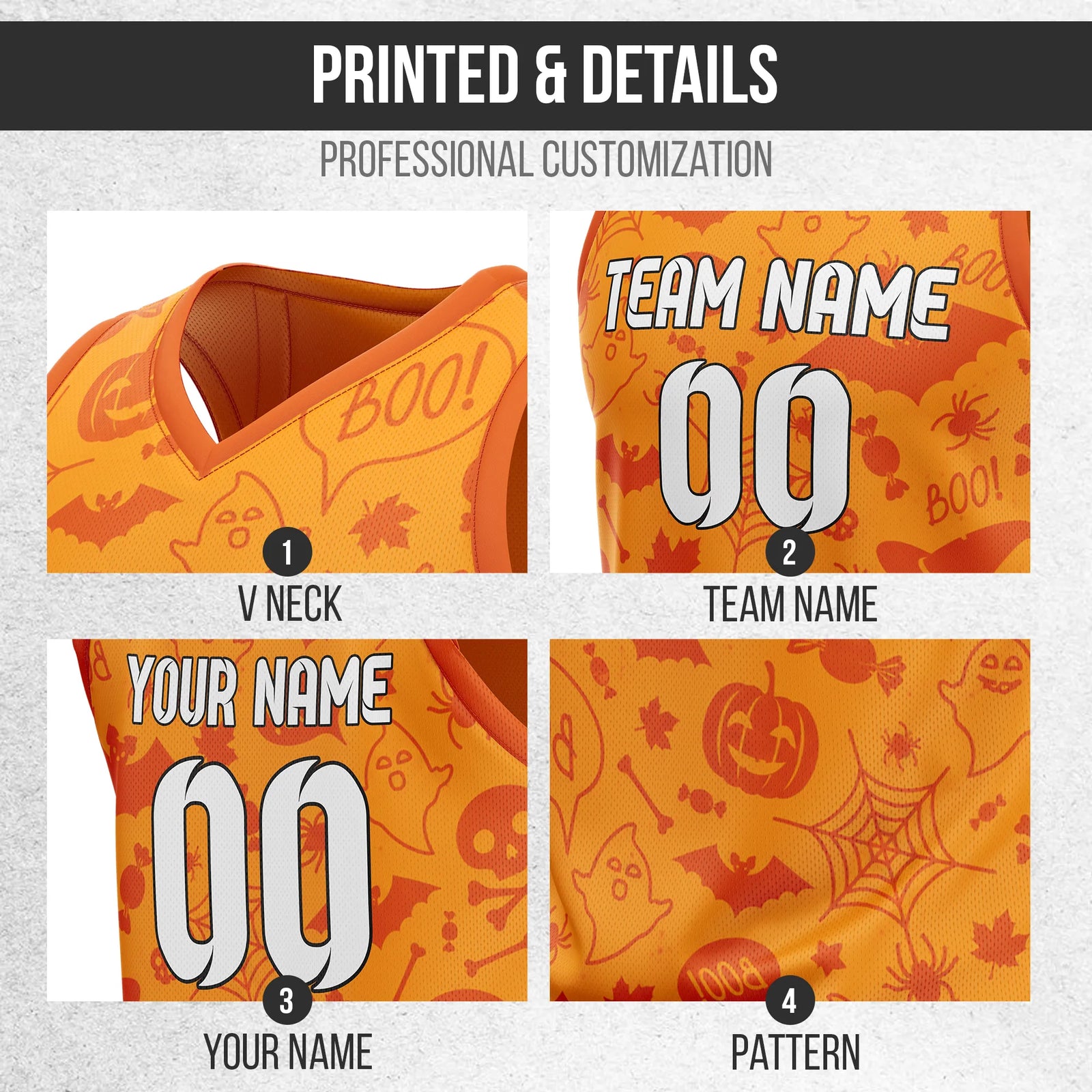 Custom Basketball BooFest Sports Jersey Personalized Uniform with Name & Number