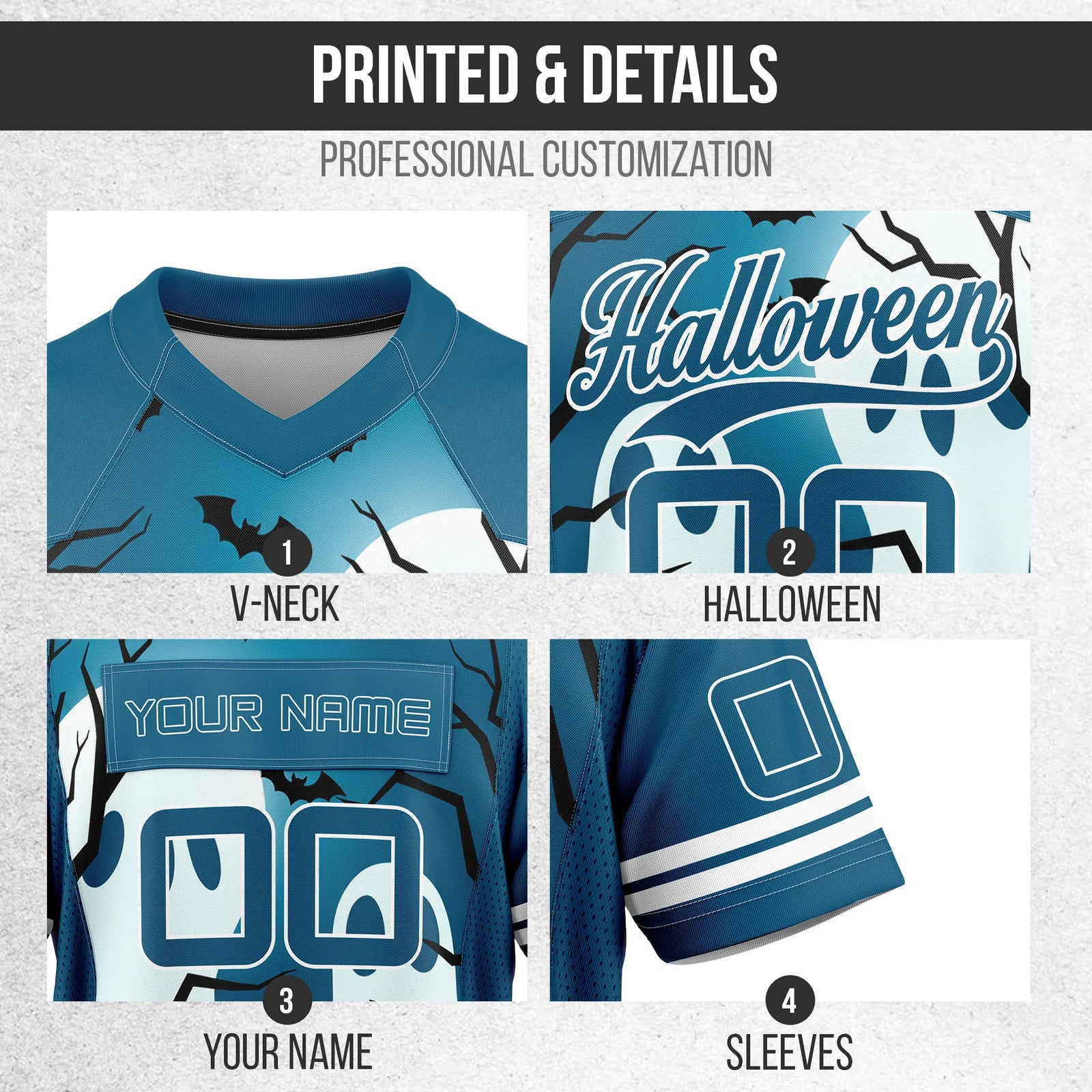 Custom Halloween Flag Football Jersey D1 Personalized Uniform with Name & Number