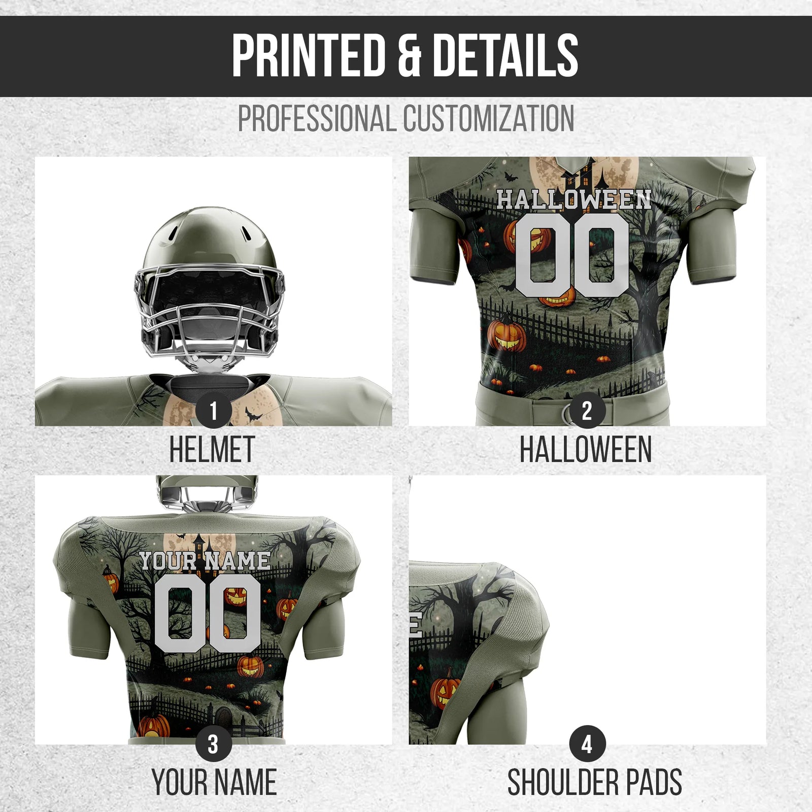 Custom Spooky Harvest Halloween American Football Jersey Personalized Uniform with Name & Number