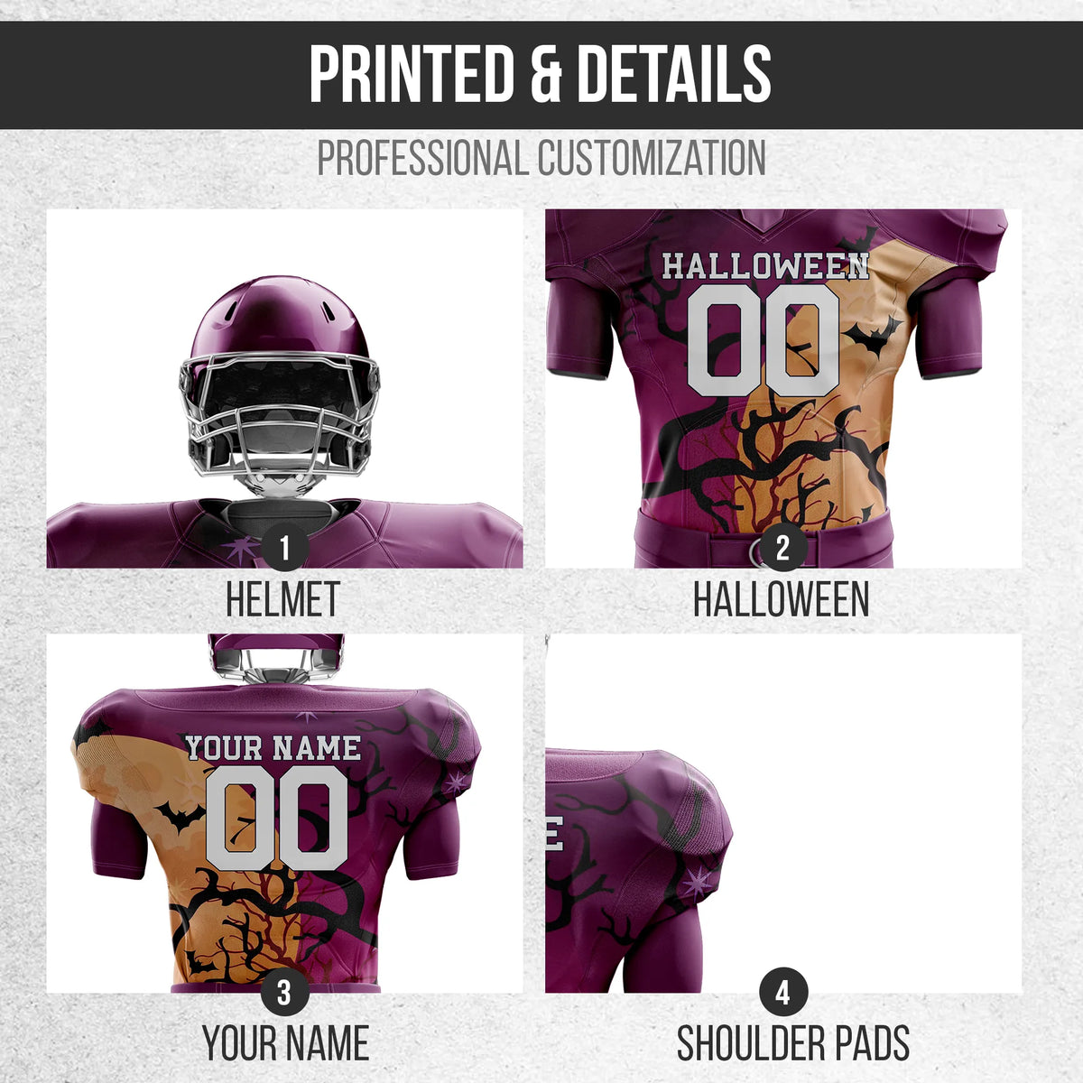 Custom Batwood Halloween American Football Jersey Personalized Uniform with Name & Number