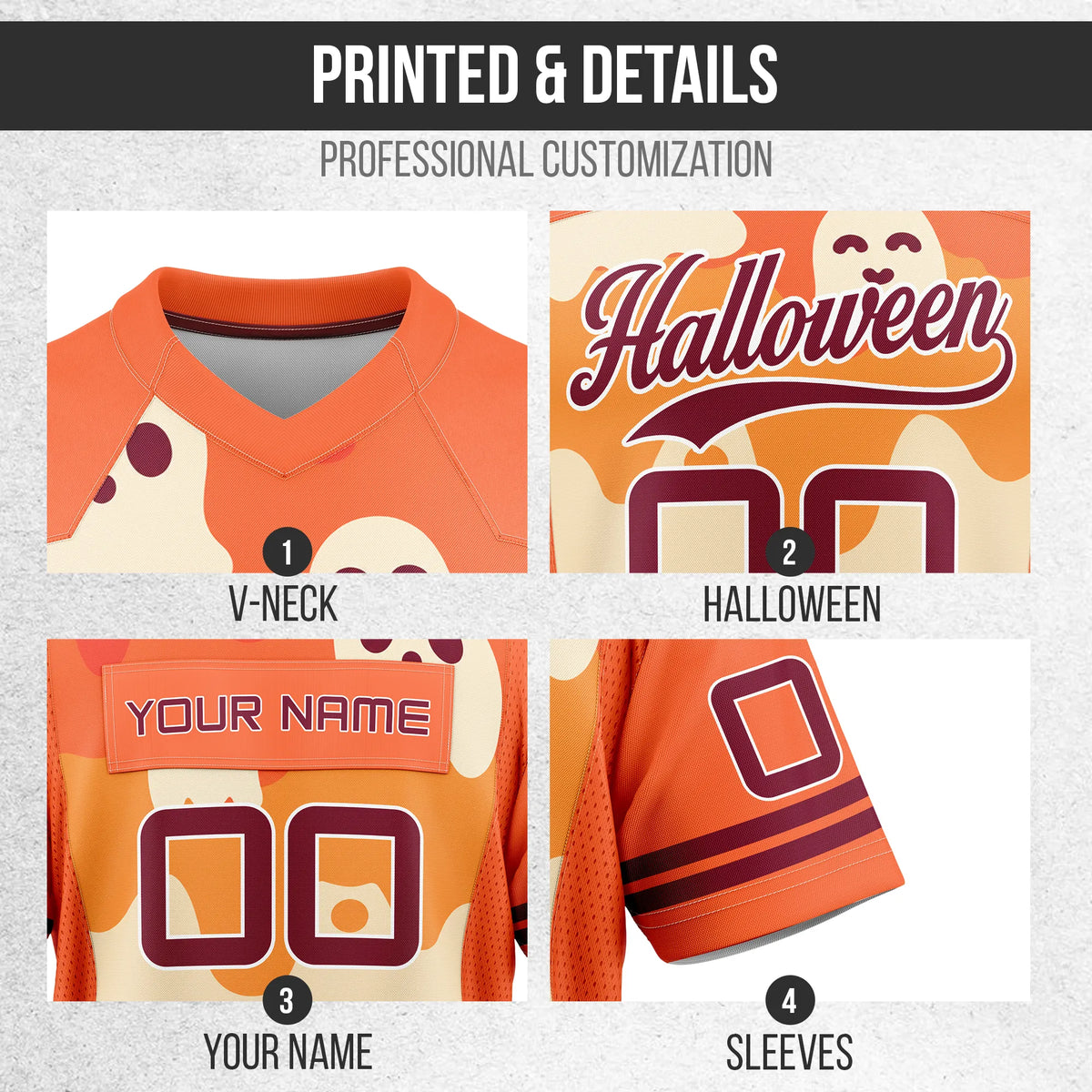 Custom Halloween Flag Football Jersey D10 Personalized Uniform with Name & Number