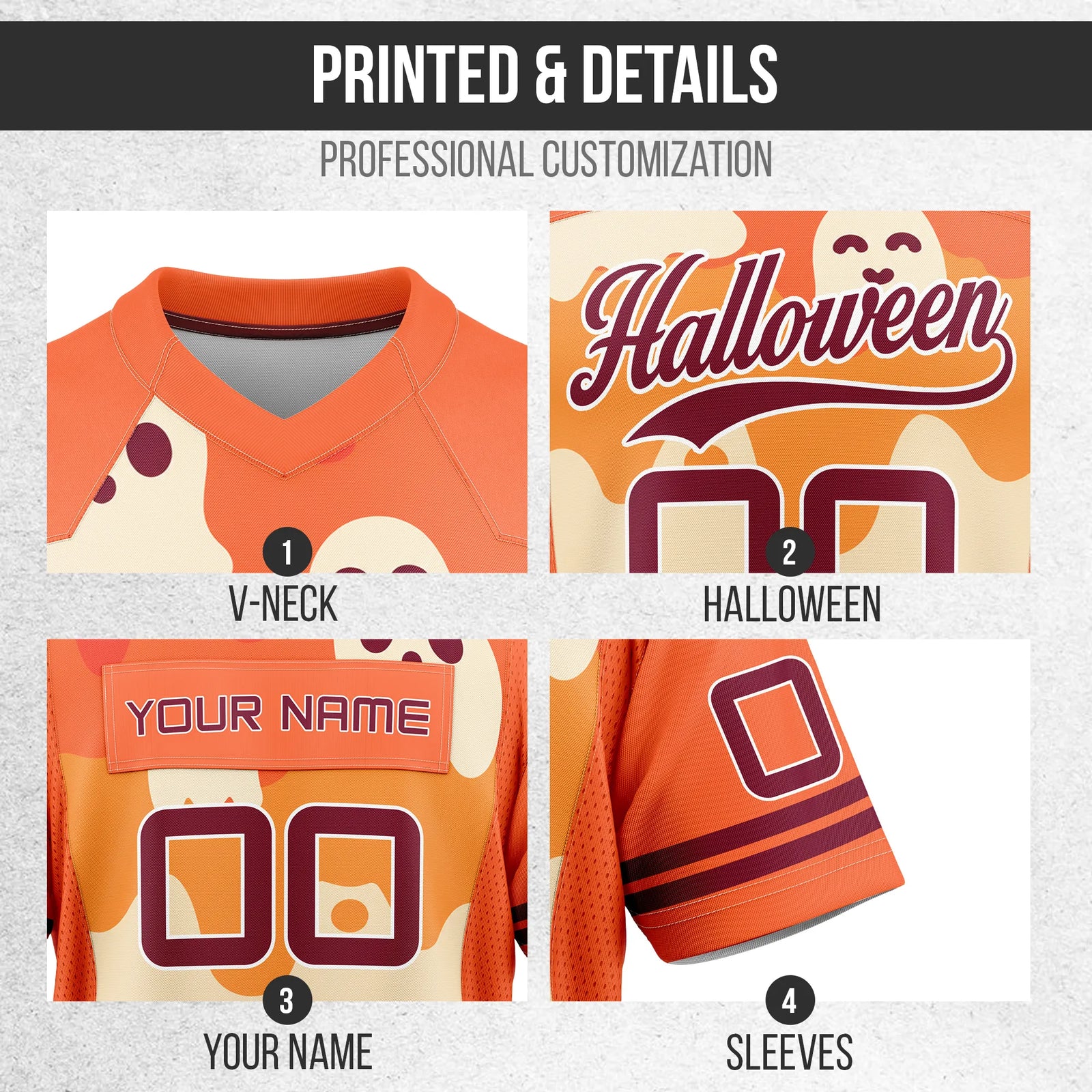 Custom Halloween Flag Football Jersey D10 Personalized Uniform with Name & Number