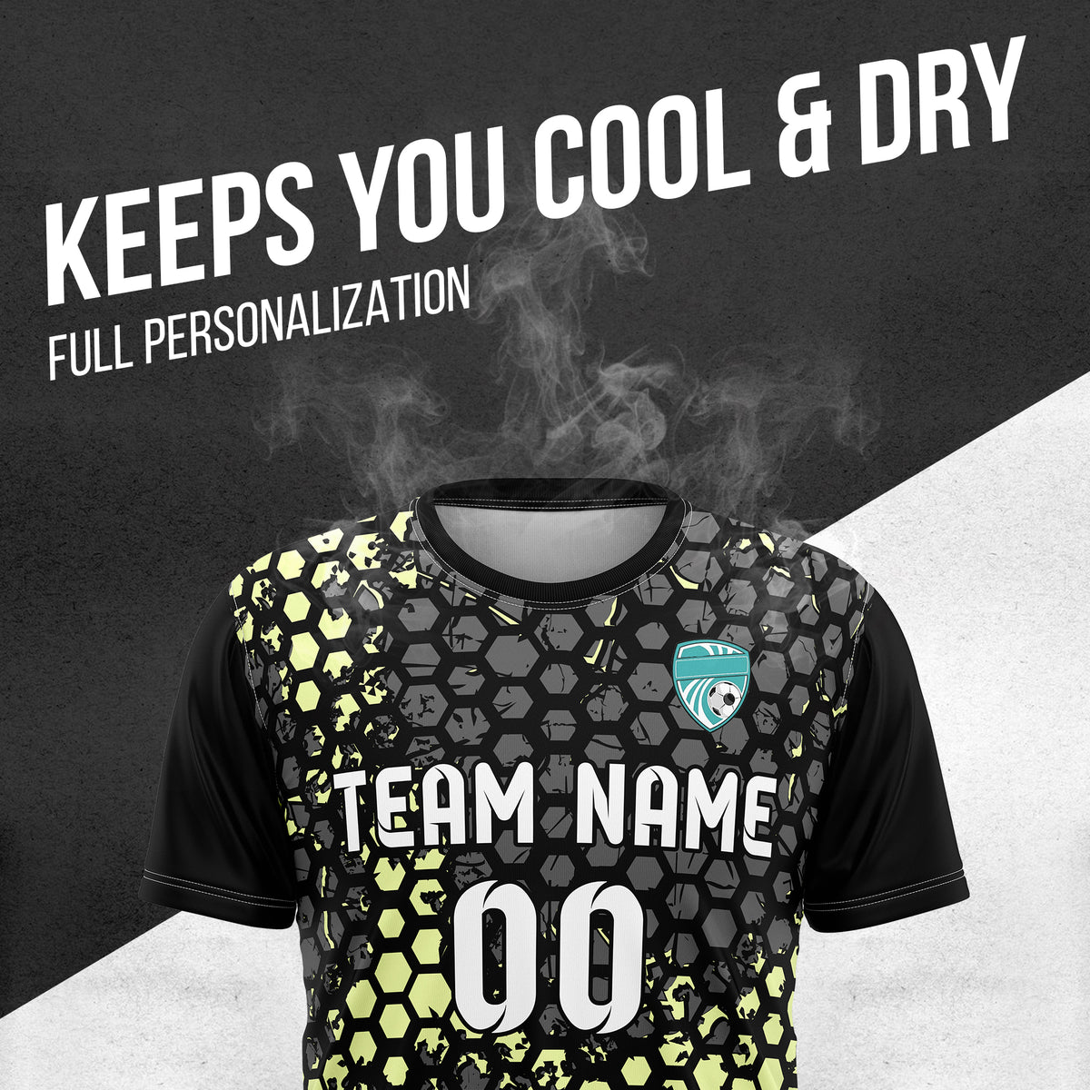 Custom Hex R-Full Pattern Soccer Black Sport Tops Jersey