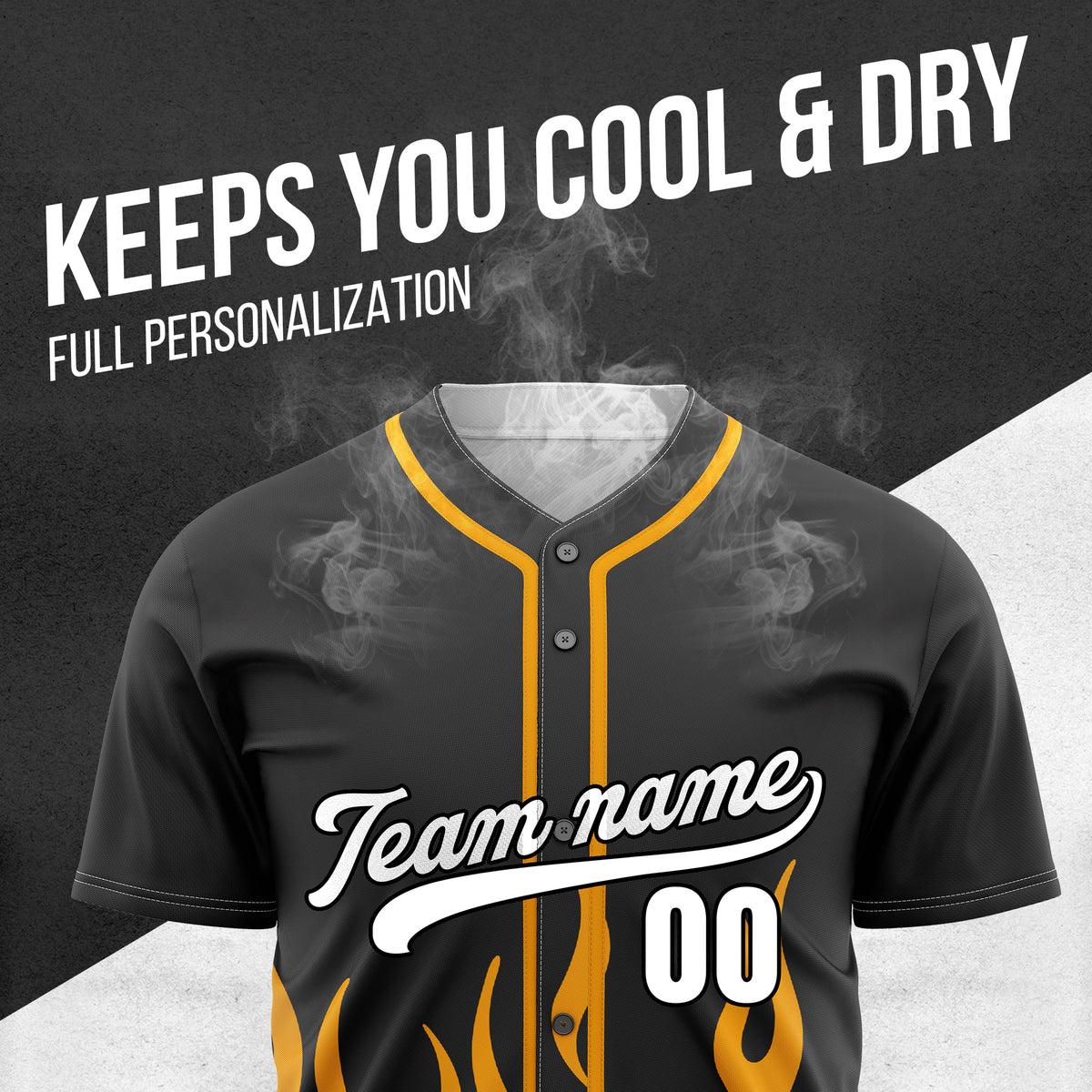 Custom Flame Black Baseball Sports Jersey Personalized Uniform with Name & Number