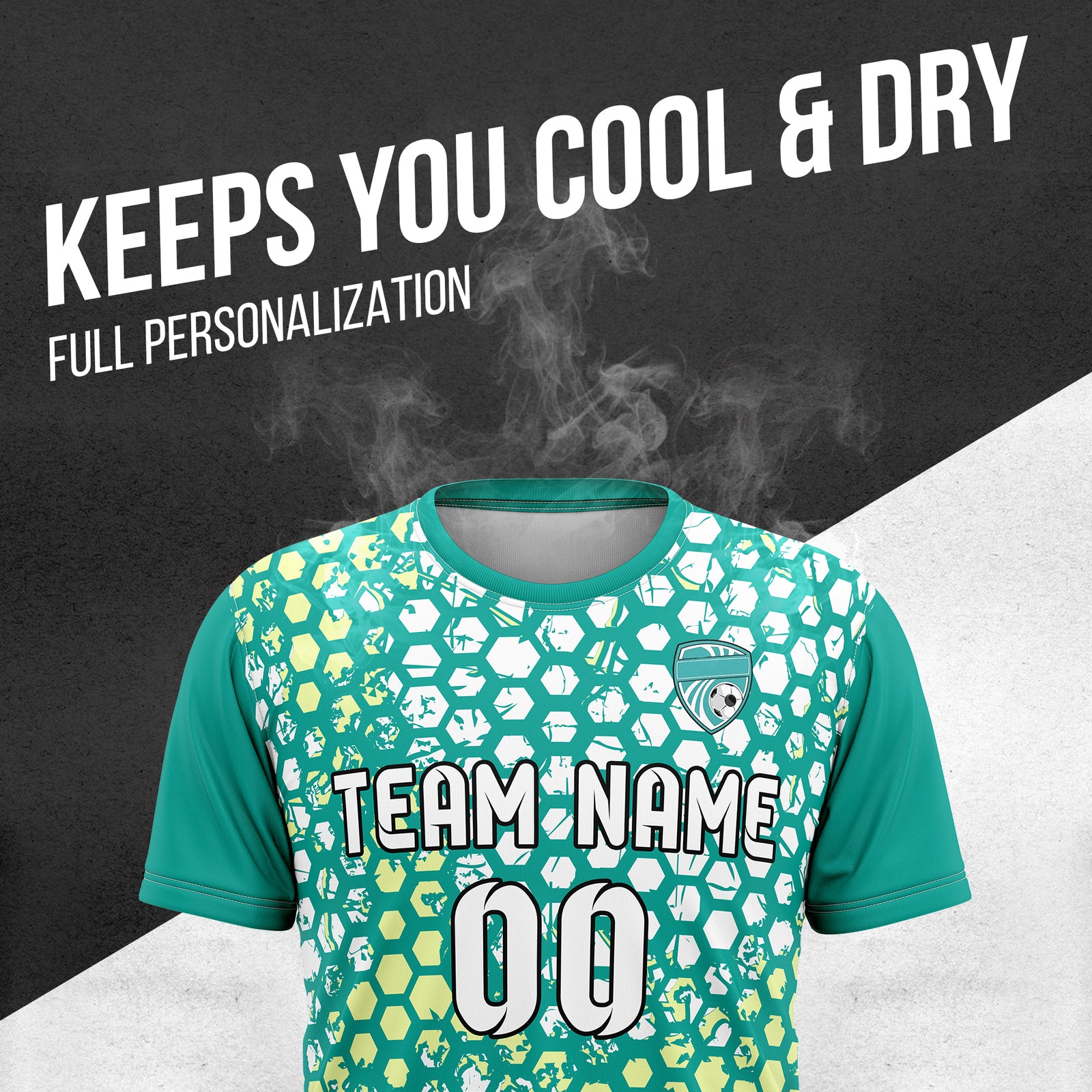 Custom Hex R-Full Pattern Soccer Teal Sport Tops Jersey